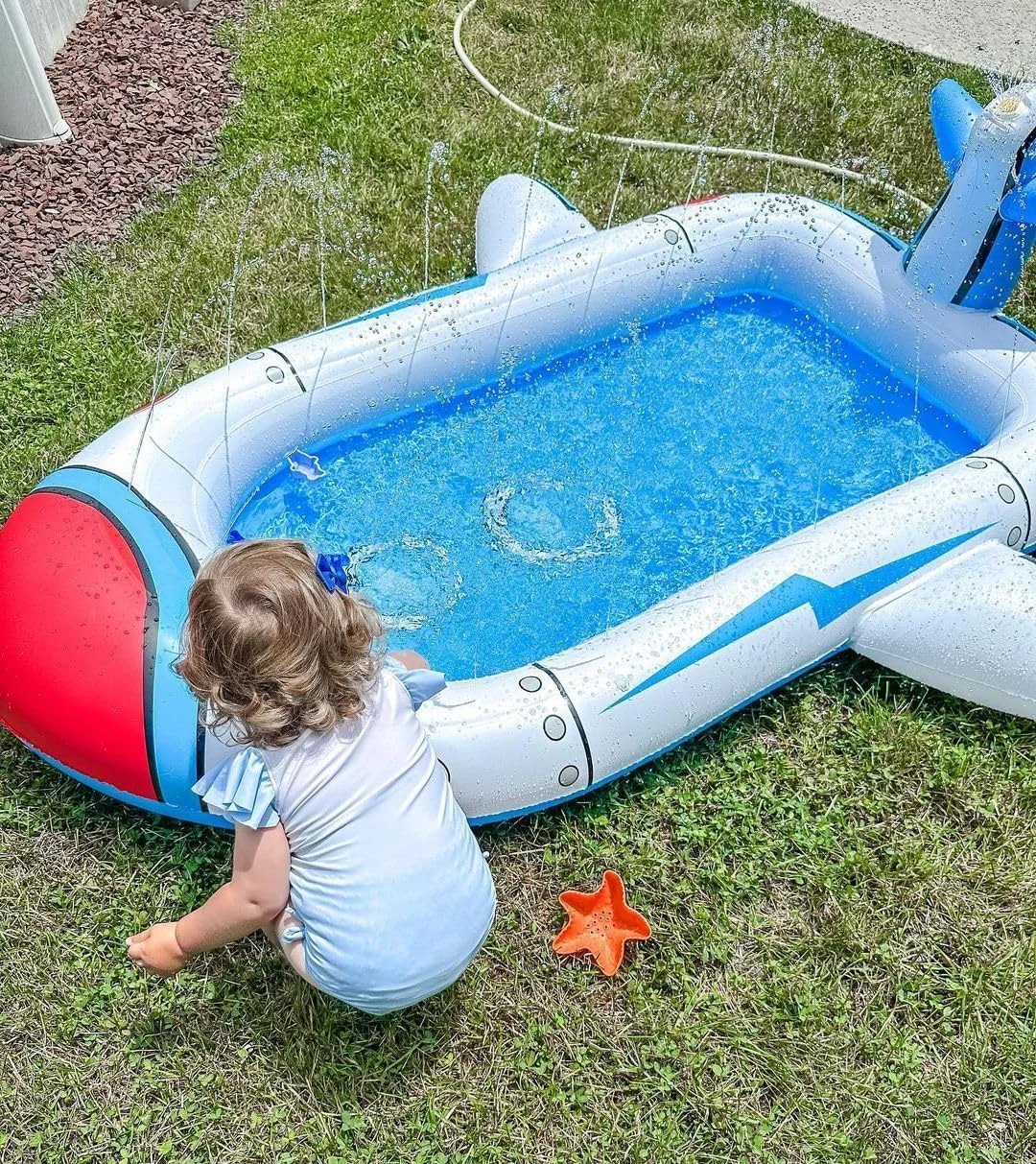 Kiddie Pool Splash Pad for Kids 68″ x 38″ x 21.5″ | 3-in-1 Inflatable Sprinkler