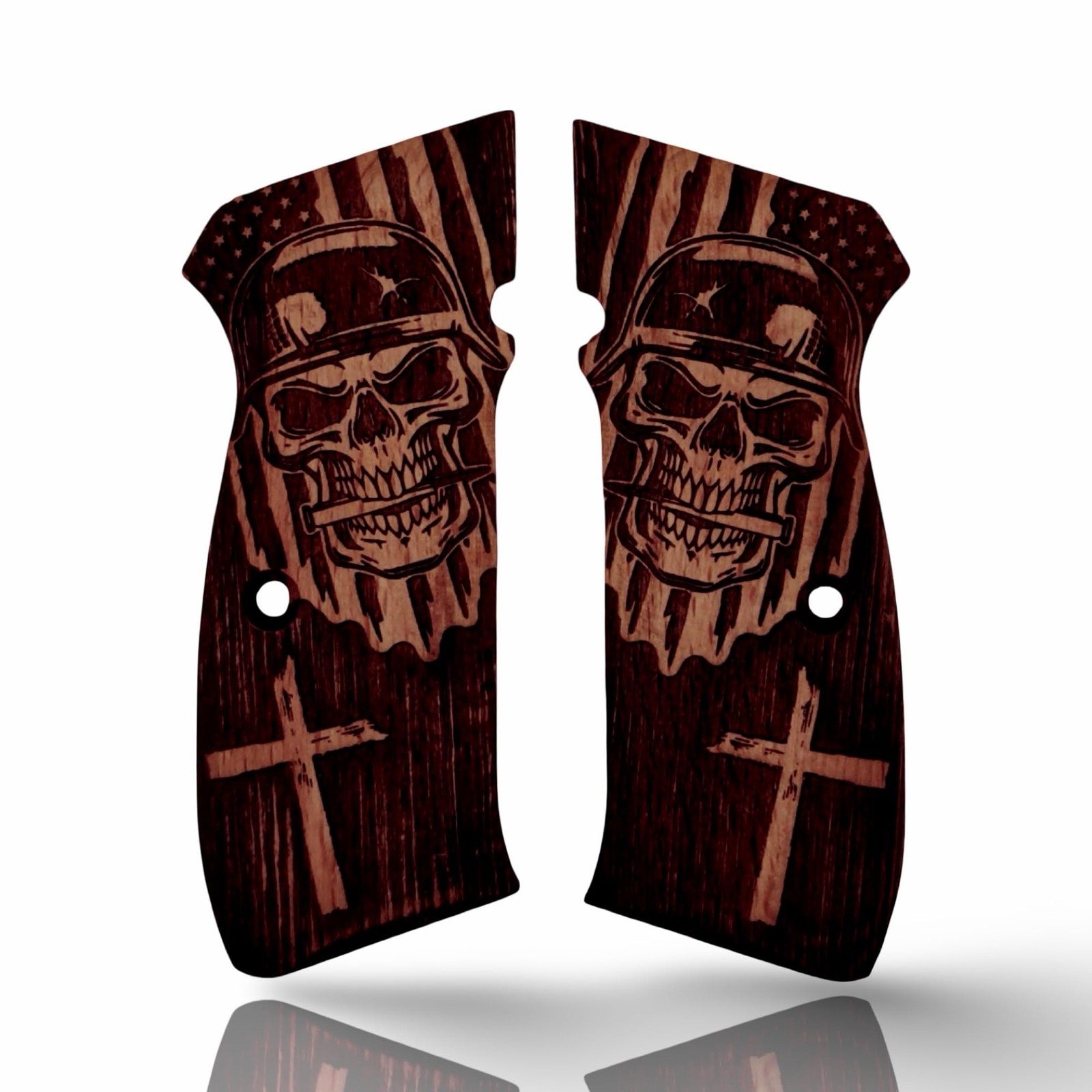 Zib CZ 75 Full Size Grips, Punisher Skull Walnut Panels for CZ 75B SP-01 Shadow
