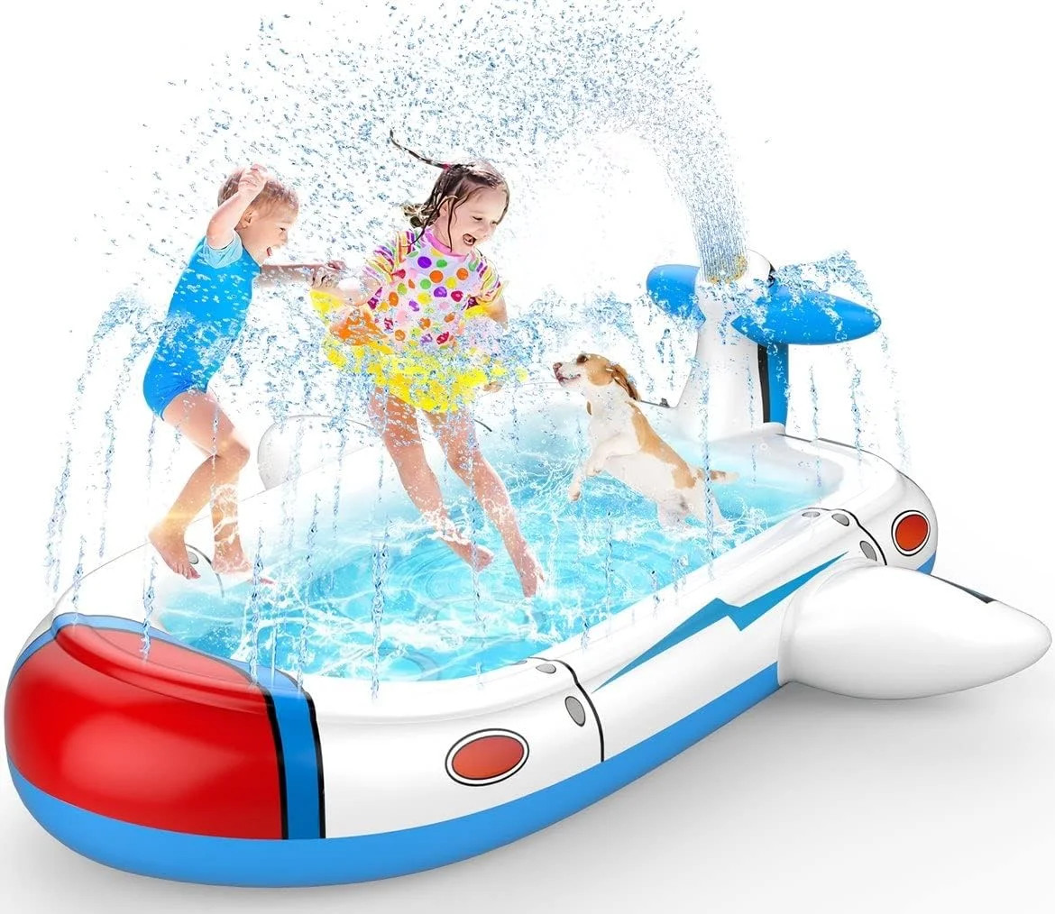Kiddie Pool Splash Pad for Kids 68″ x 38″ x 21.5″ | 3-in-1 Inflatable Sprinkler