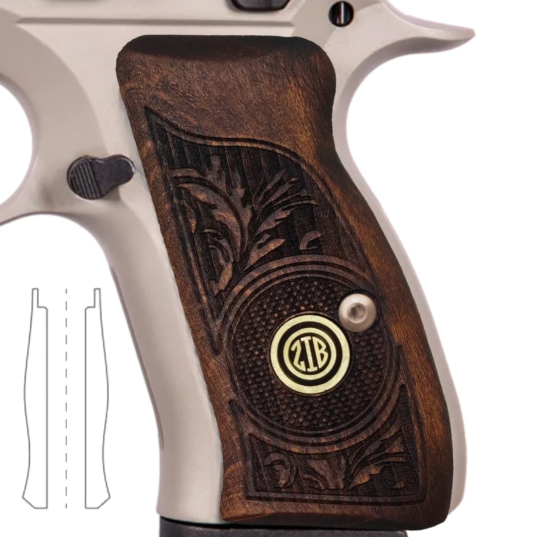Zib Grips Wood CZ 75 Compact P-01 Brass Logo Checkered Grips