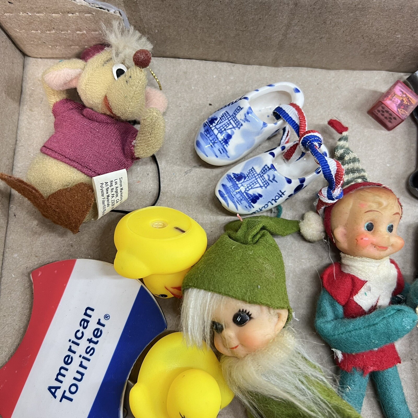 Junk Drawer Lot Christmas Ornaments Kitty Ducks Car Cat Figurine Luggage Tag