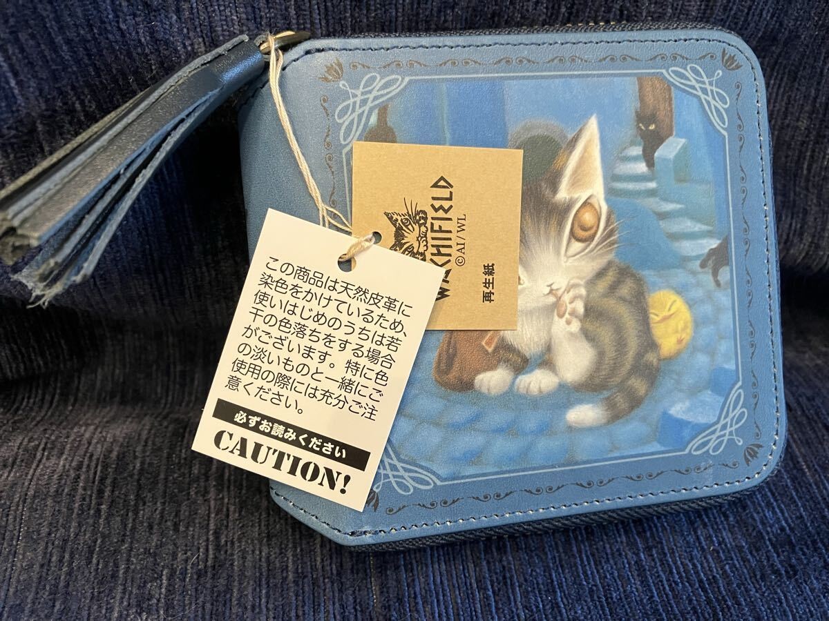 Wachifield Dayan Aoi Machi Leather Wallet Round Bifold Japan Blue 4.7×3.5 in