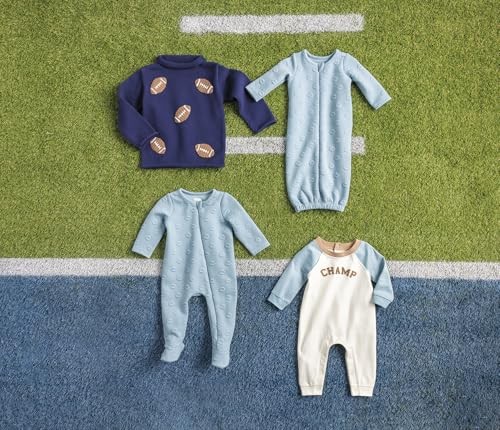 Mud Pie Baby Boy’s Kids Quilted Football Sleeper, Blue