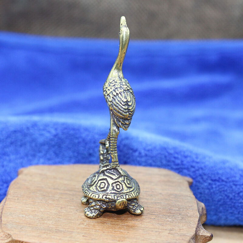 1x Brass Turtle Crane Crane Ornament Longevity Statue Decoration Animal Statue~