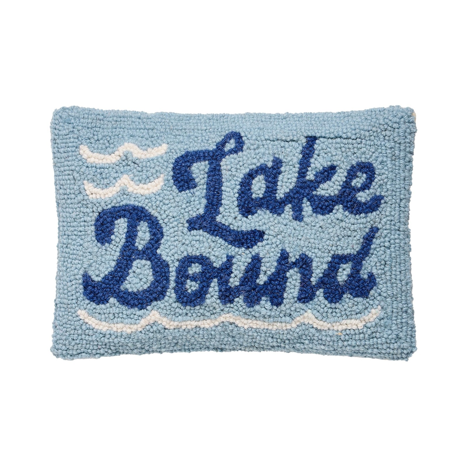 Peking Handicraft Lake Bound Hooked Pillow, 12-inch Blue White Throw Pillow