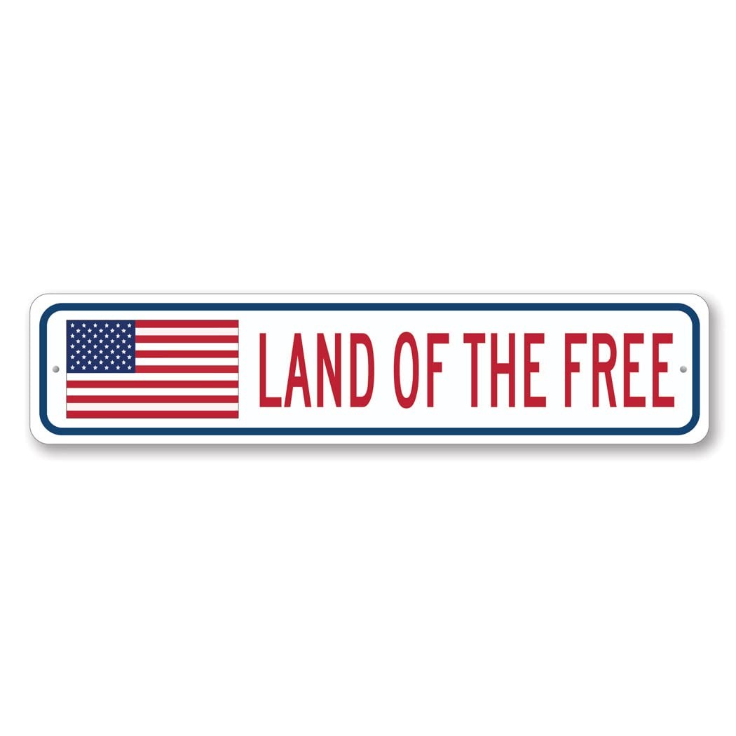 Land of the Free US American Flag Sign – 4 x 18