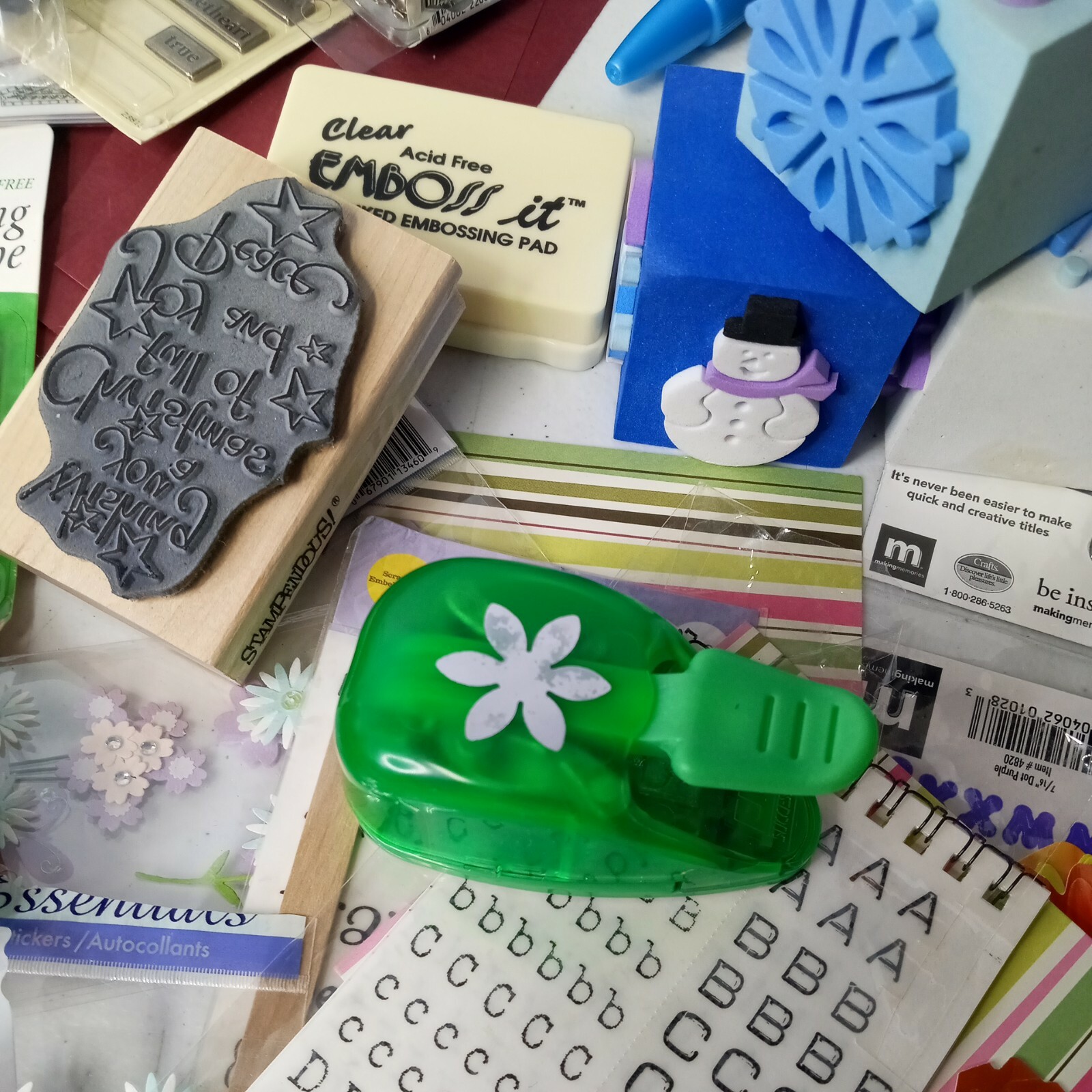 Junk Drawer Art Crafts Scraping Stickers Punchs Card Stock Rubber Stamps Lot