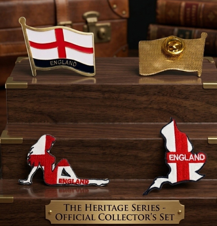 Heritage England Collection: Exclusive Metal Enamel Pin & Embroidered Patch Set.