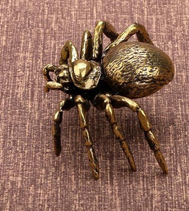 2-pack Brass Spider Animal Statue Mini Sculpture Tabletop Statue Home Decoration