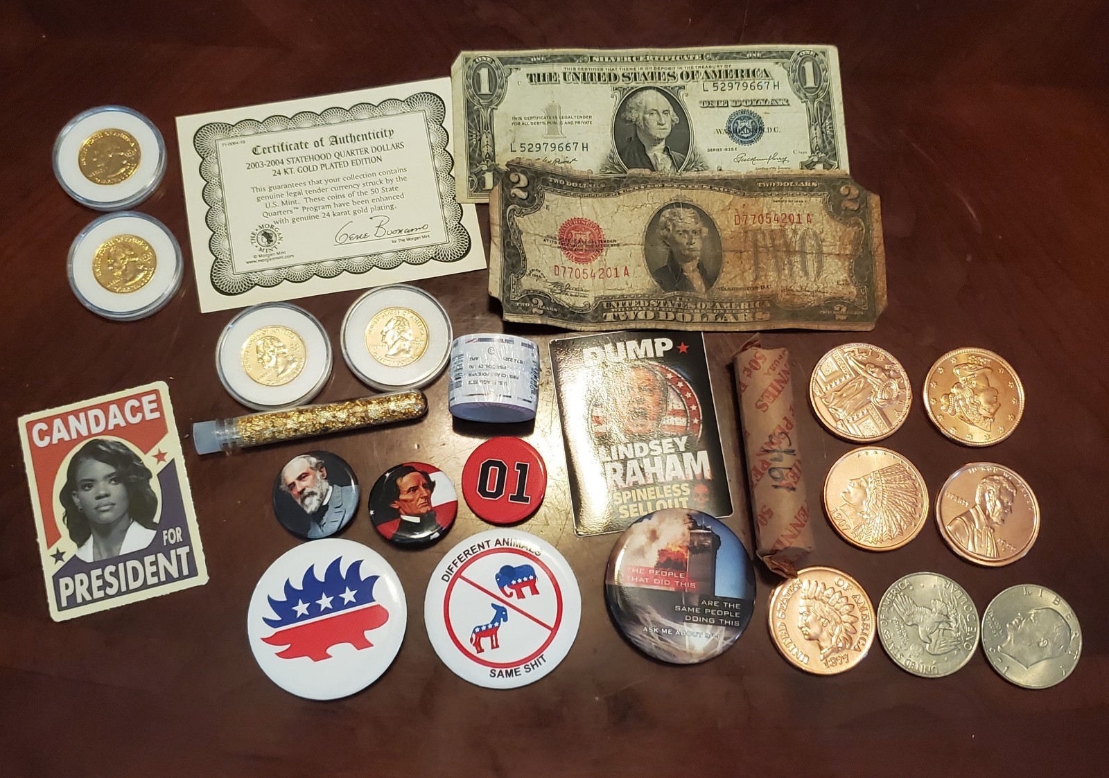 JUNK DRAWER LOT Political Stickers Buttons Metals Coppers Civil War Heros 172pc