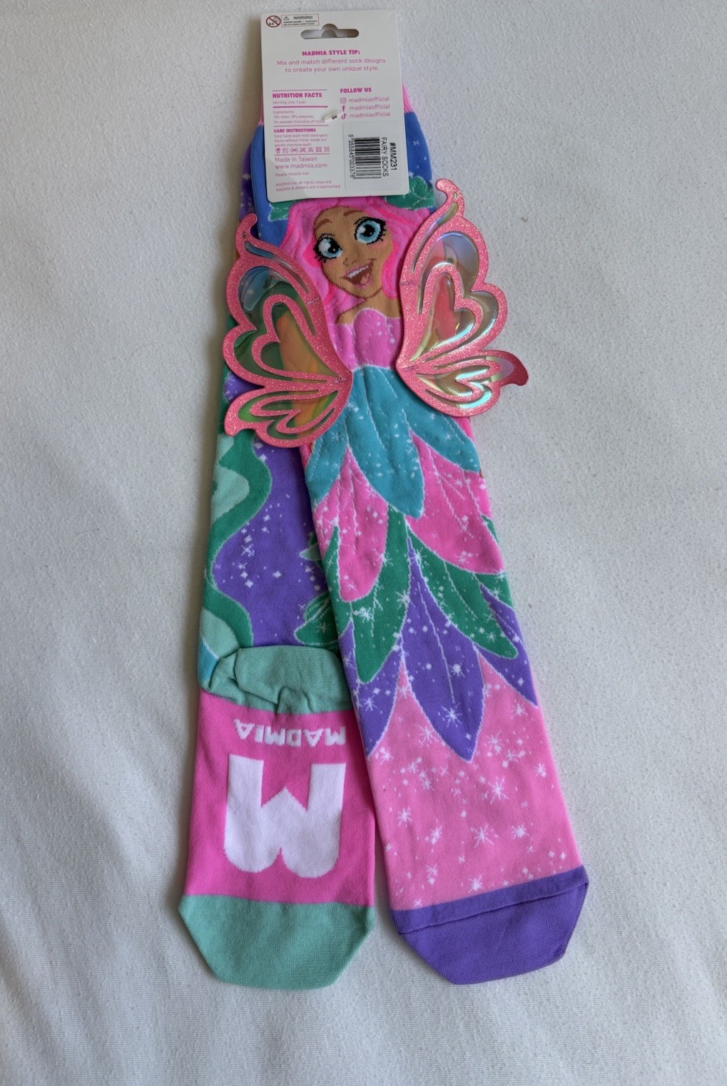 NWT MADMIA Knee High Fairy Socks Translucent Wings Colorful One Size