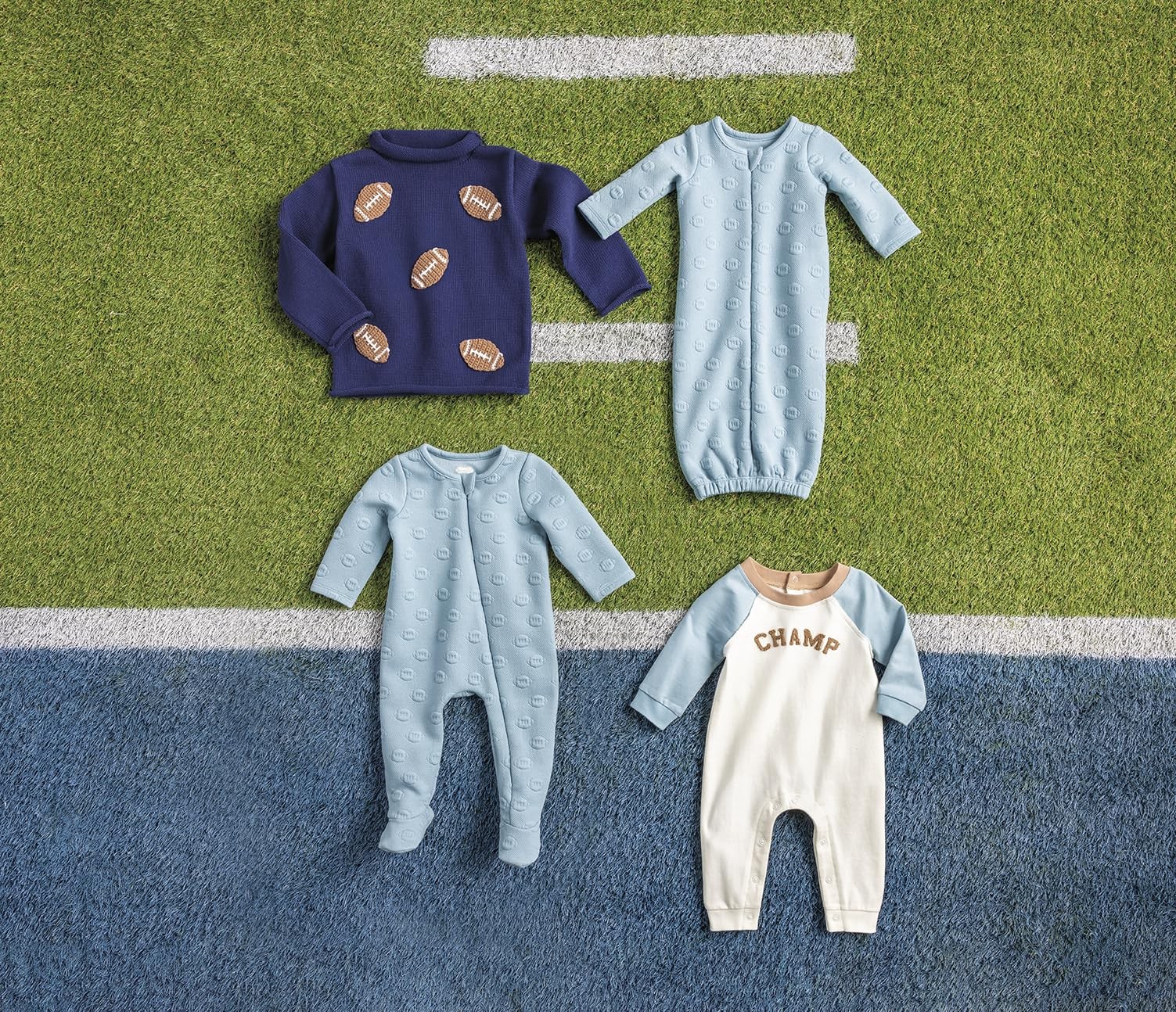 Mud Pie Baby Boy’s Kids Quilted Football Sleeper, Blue
