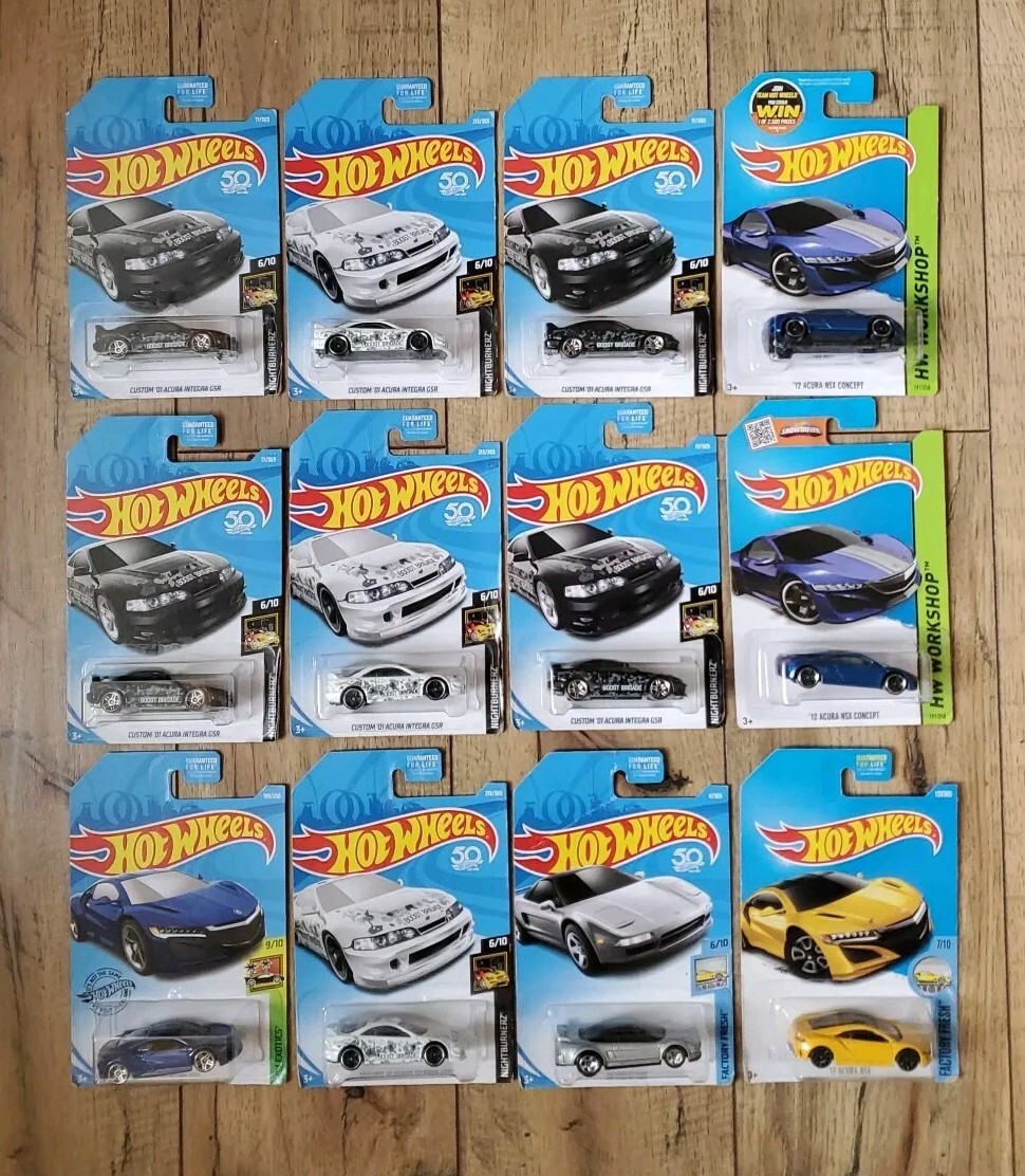 Hot Wheels Custom ’01 Acura Integra GSR Nightburnerz ’17 Acura NSX Lot Of 12