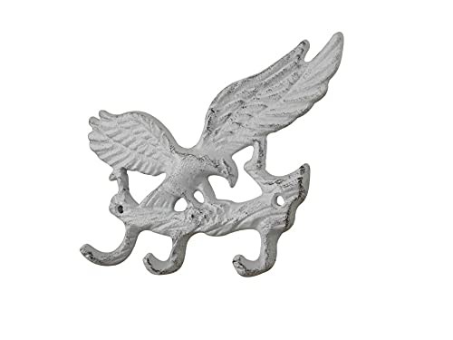Handcrafted Nautical Decor Cast Iron Flying Eagle Wall Hook Whitewashed