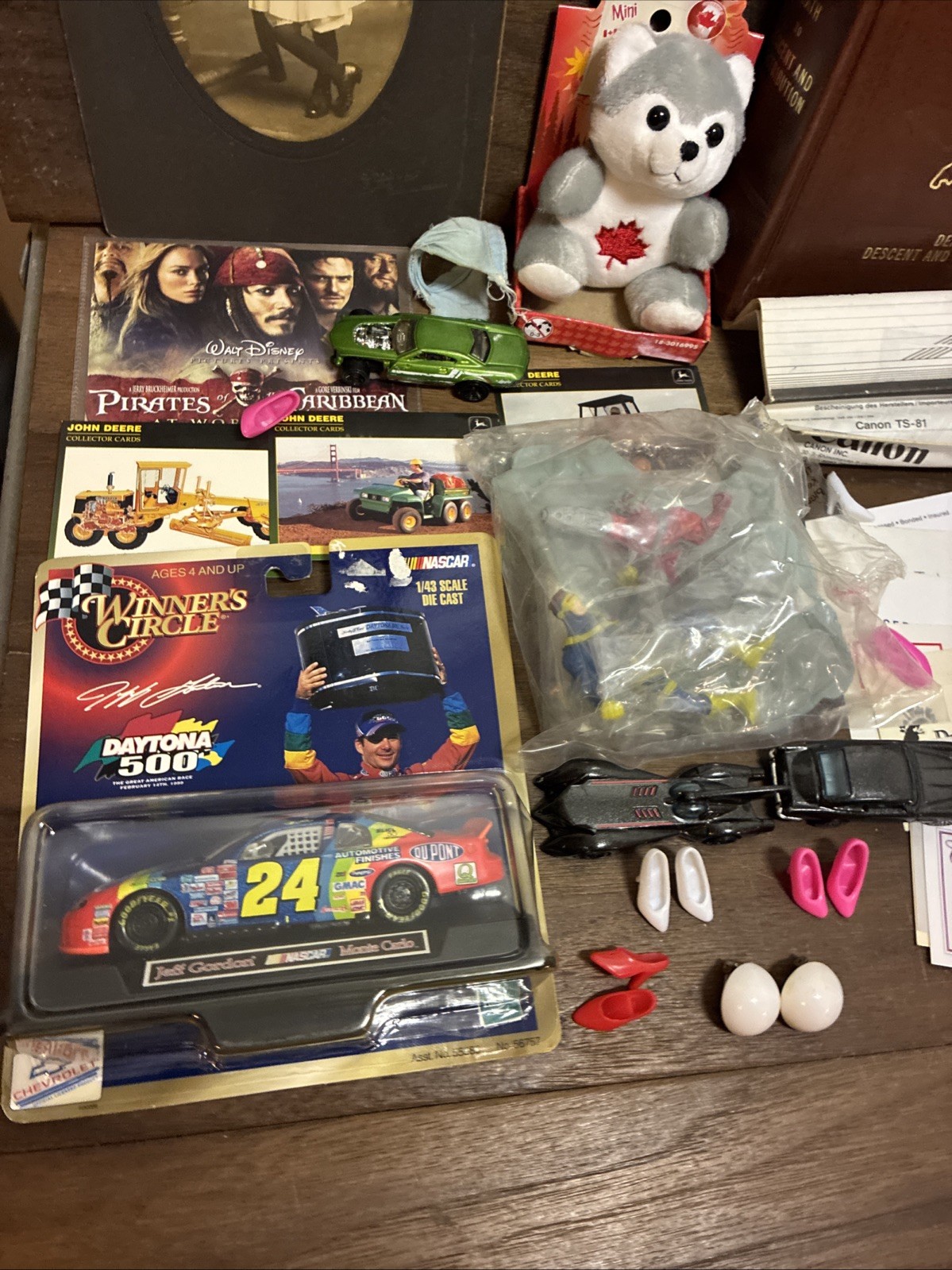 Vintage Junk Drawer lot Photo Book Record Toys Hat