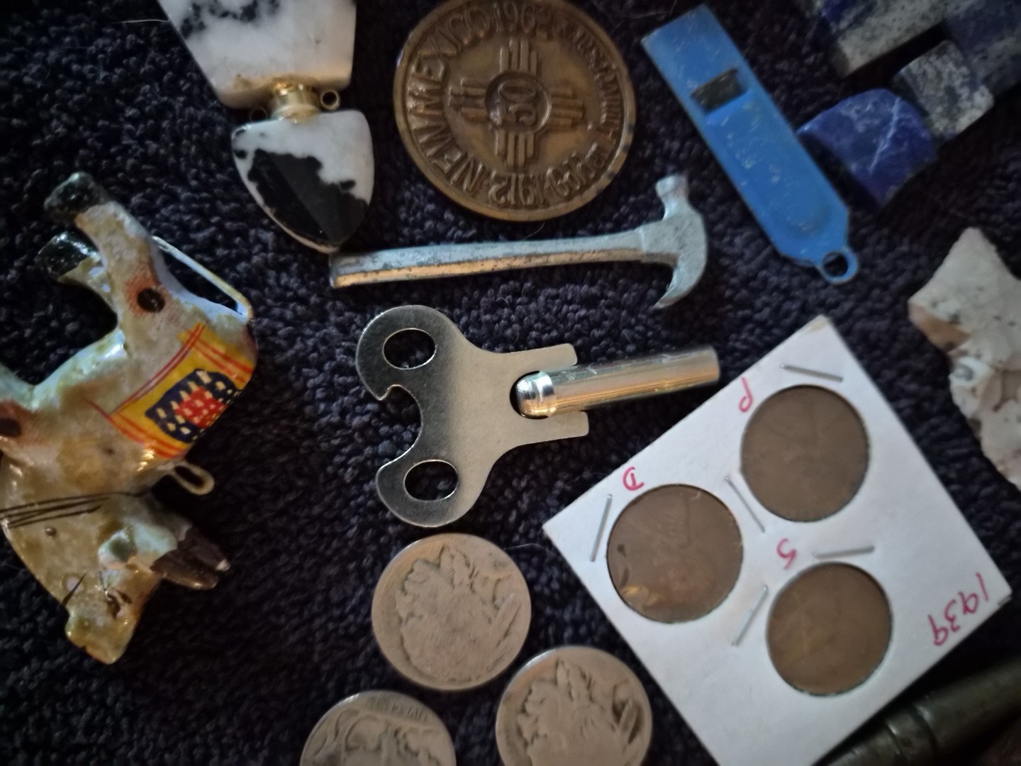 Vintage Junk Drawer – Coins, Arrowheads, Fossils, Knives Compass, & Collectibles