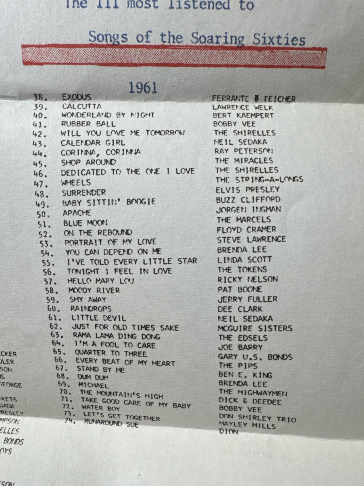 Rare Original KRLA Radio (Los Angeles) 1960-61-62 “111 Most Listened To Songs”