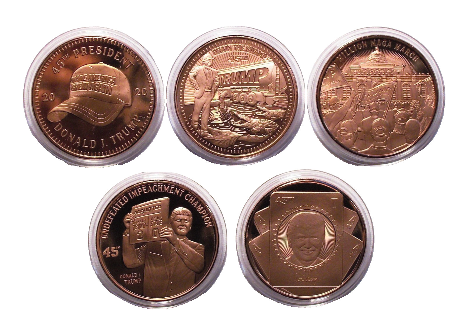 Lot of Five – 2020 Donald J. Trump & Pence Copper Rounds