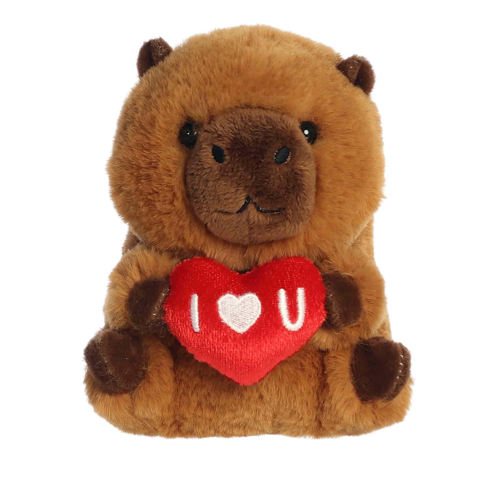 Aurora Playful Rolly I Love U Capybara Stuffed Animal – Soft Keepsake, 5″ Brown