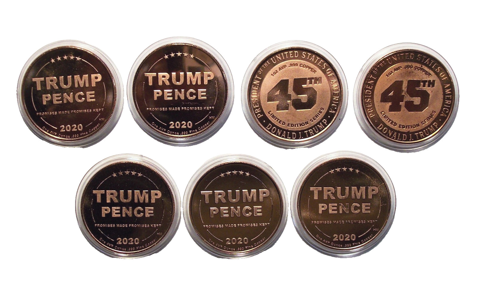 Lot of Seven – 2020 Donald J. Trump & Pence Copper Rounds