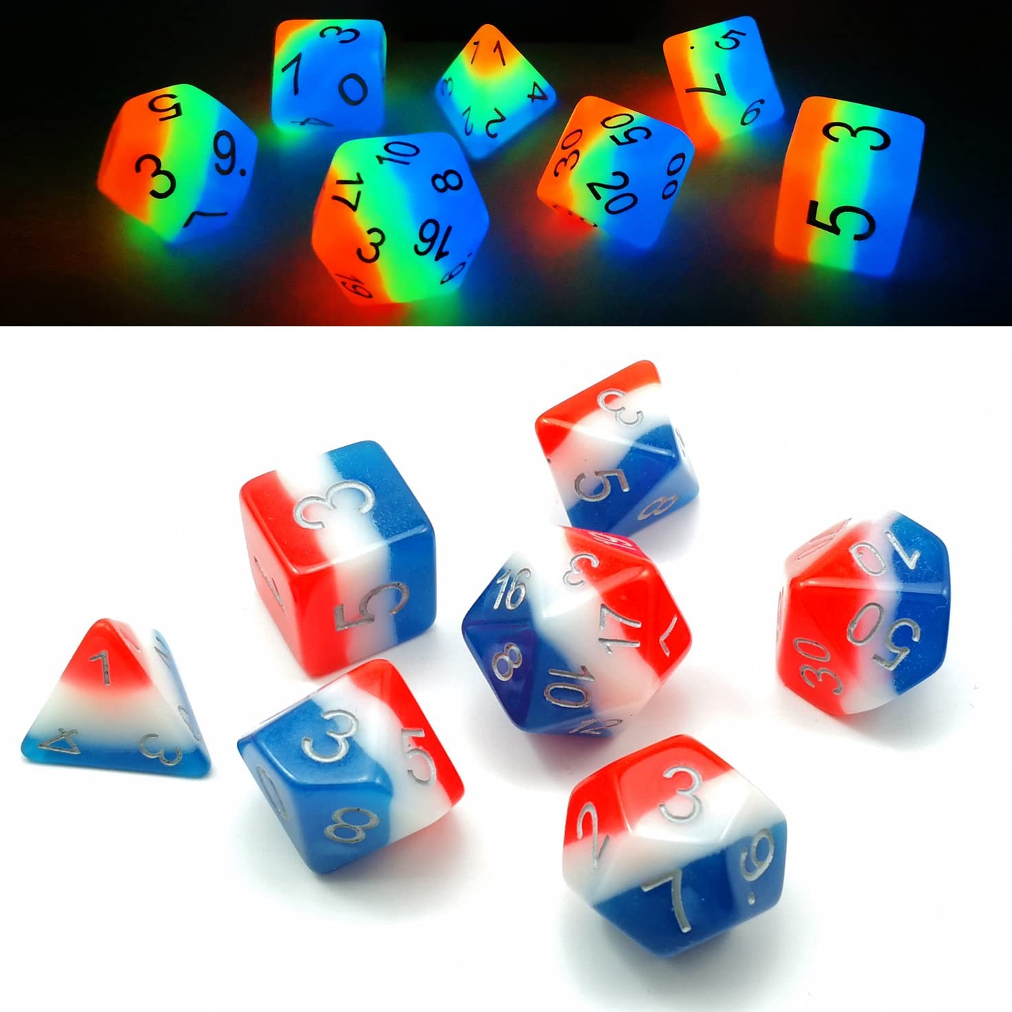 BESCON DICE Bescon Glowing Polyhedral Dice 7pcs French KISS Luminous RPG Dice