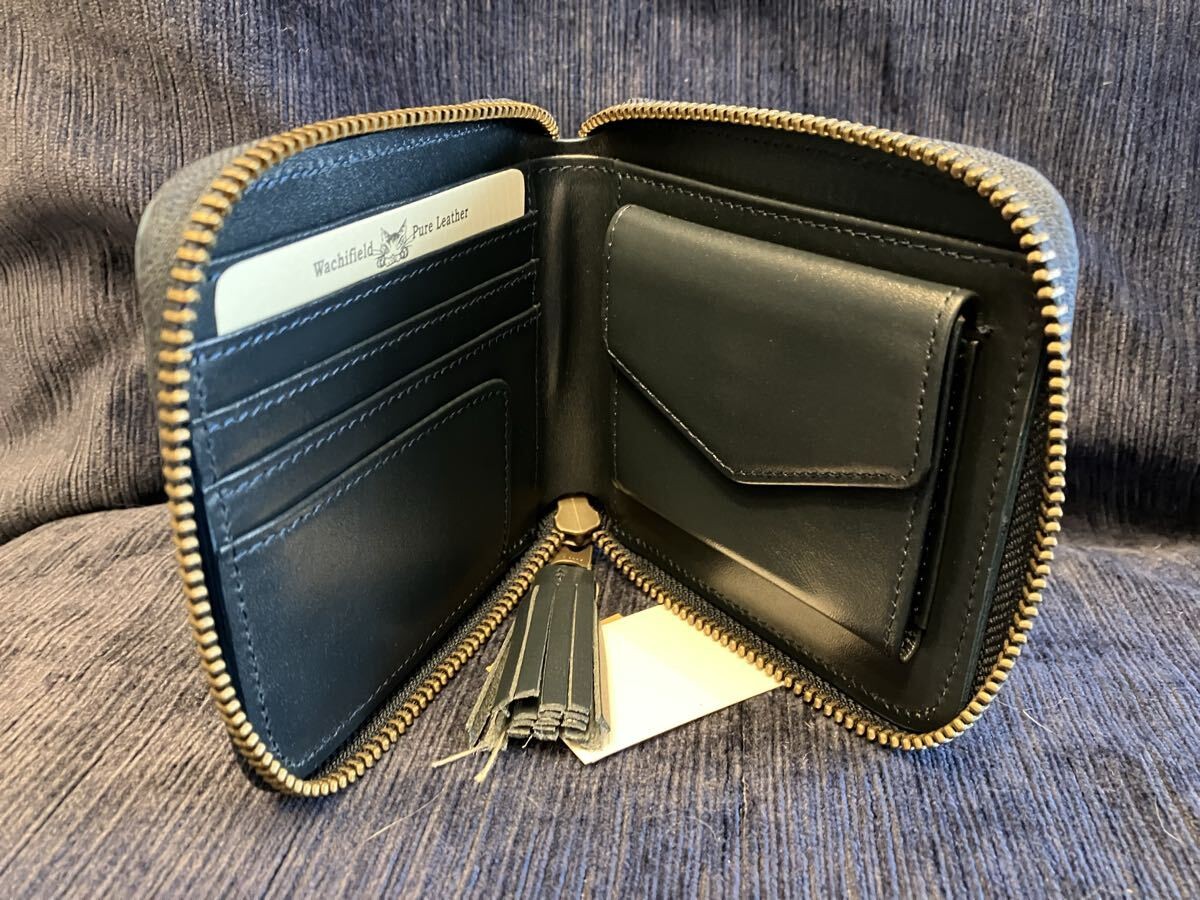 Wachifield Dayan Aoi Machi Leather Wallet Round Bifold Japan Blue 4.7×3.5 in