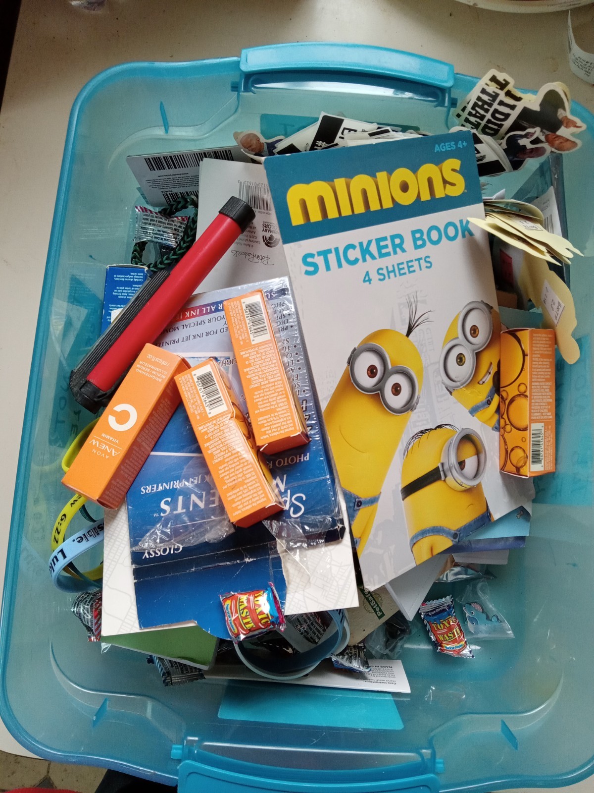 Lot Of Various Small Misc. Junk Drawer Items Box-6in X 6in X 6in SEE DESCRIPTION