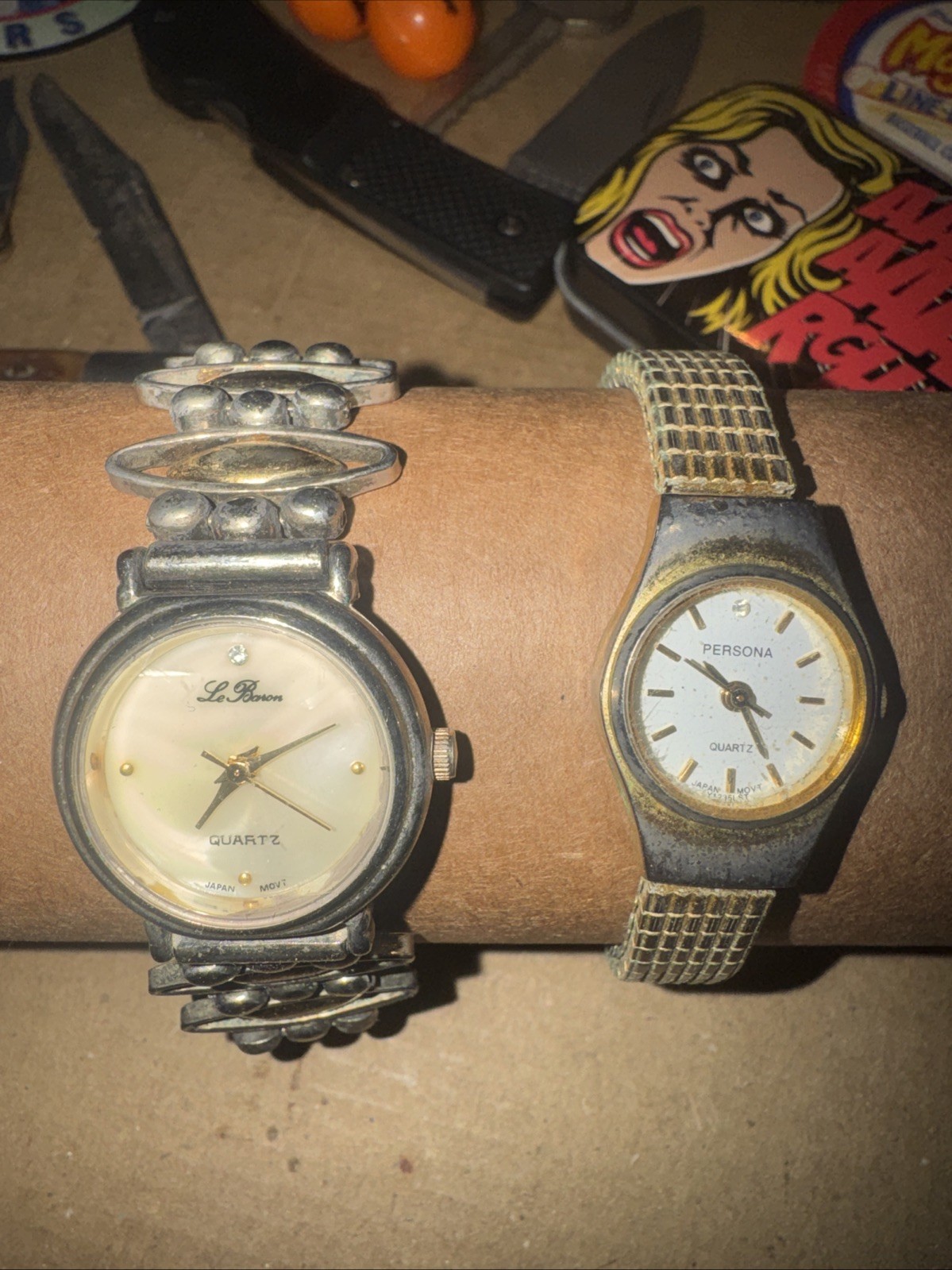 Junk Drawer Lot Watches Knives Baseball Silver Plate Flatware Vintage Antique