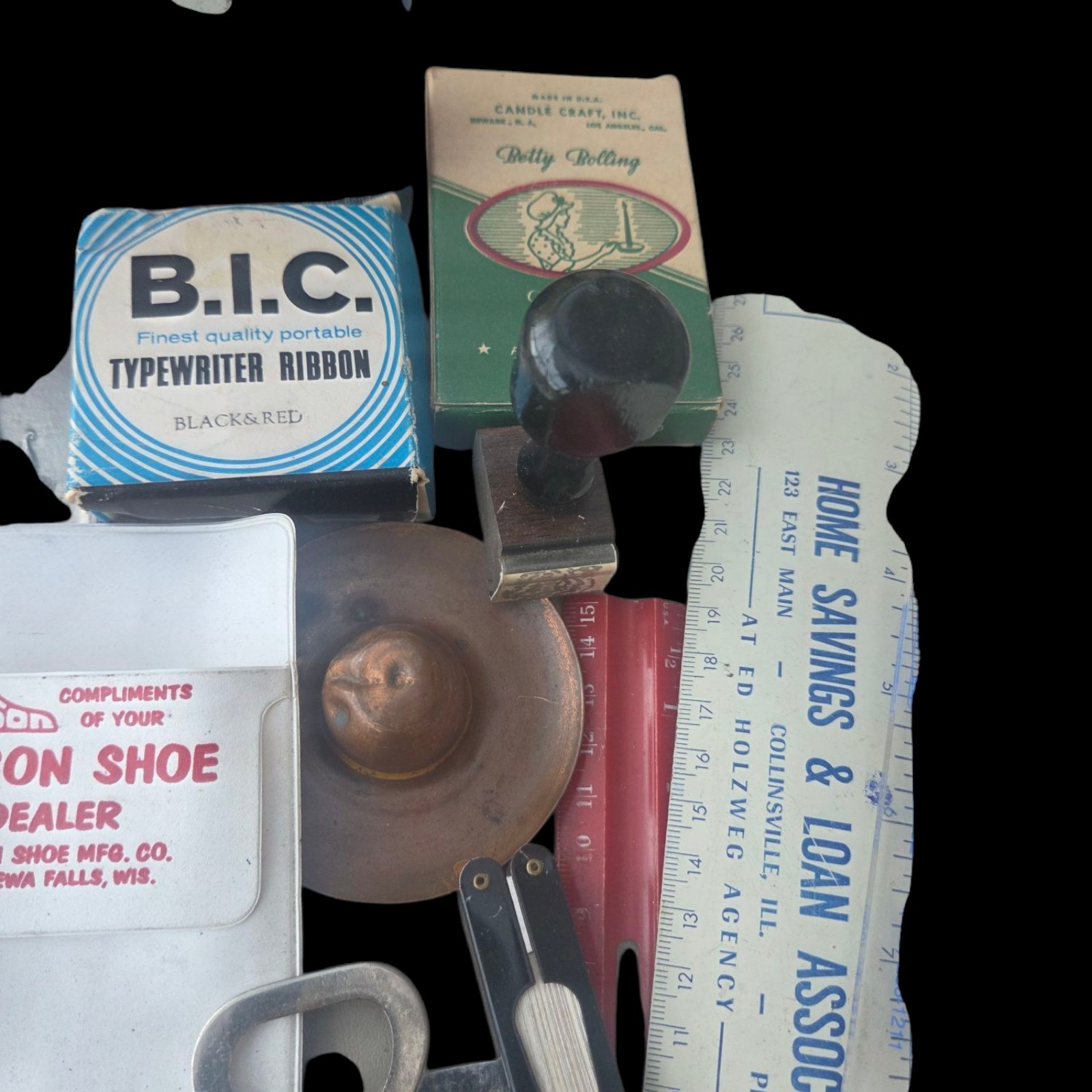 Vtg Junk Drawer Grandpas Desk Lot of Advertising Rulers Bottle Openers Keychains