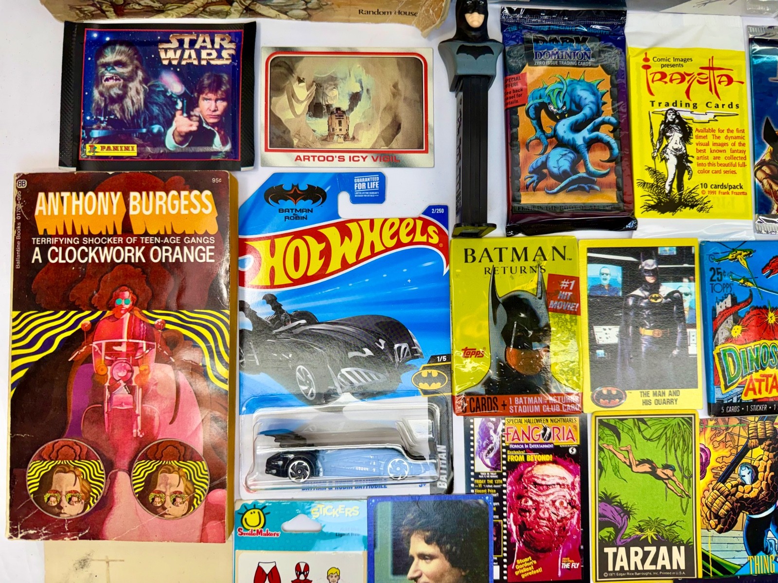 Junk Drawer Lot Non-Sports Cards Packs Marvel Clockwork Orange Go Bots US Coins