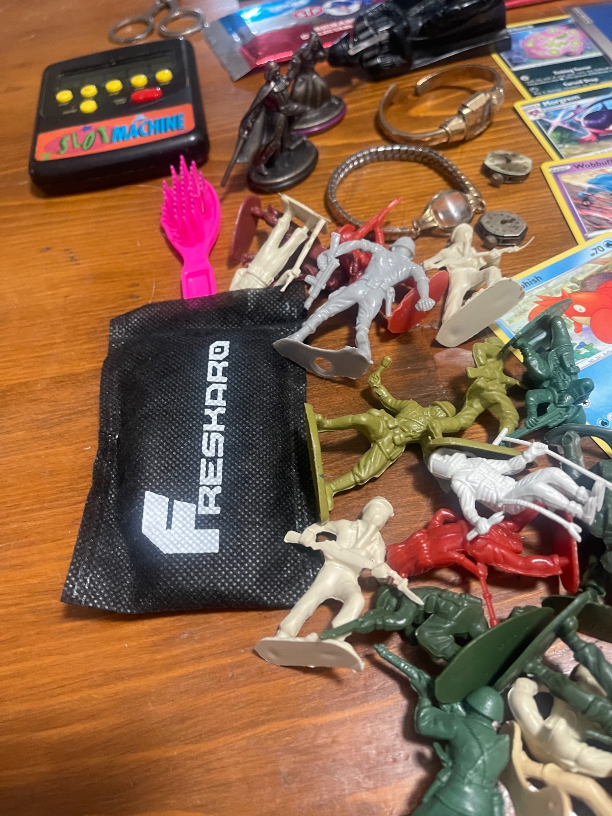 Vintage Junk Drawer Lot KNIFE ,BASEBALL , BASKETBALL Cards, GPK, CDS, Pokémon