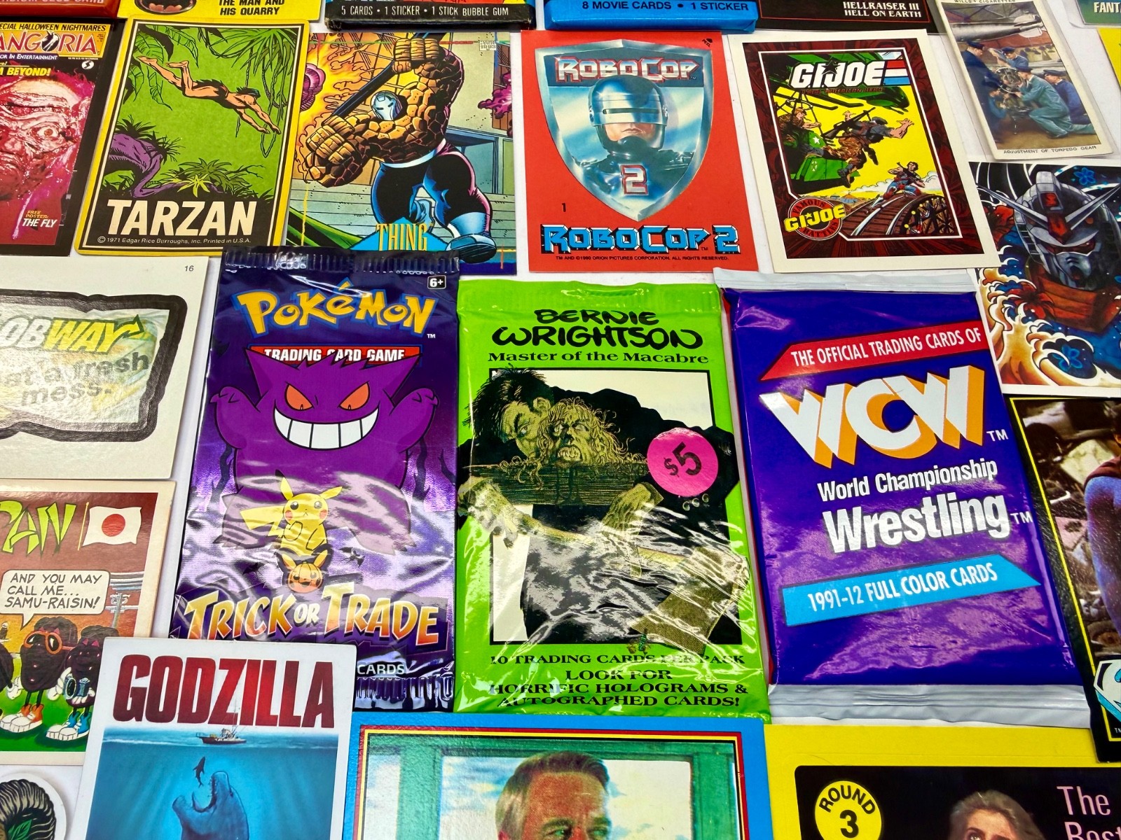 Junk Drawer Lot Non-Sports Cards Packs Marvel Clockwork Orange Go Bots US Coins