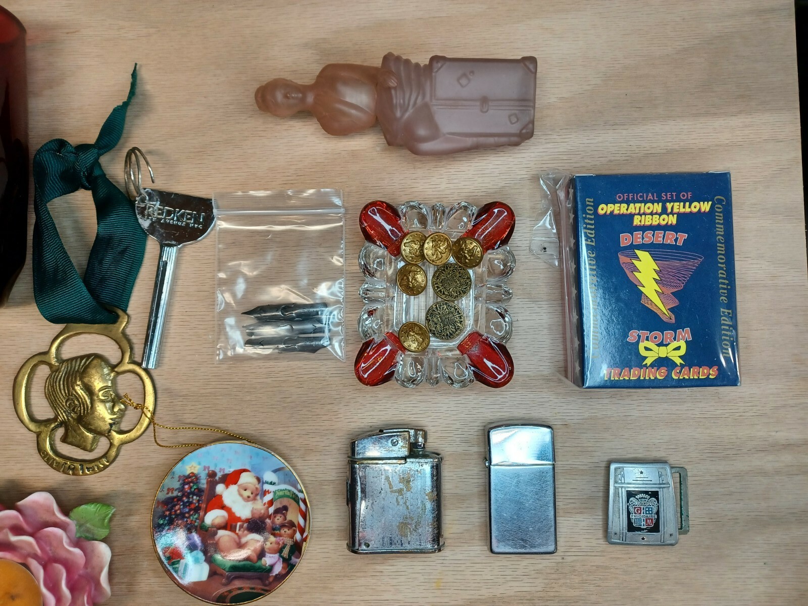 Vintage Junk Drawer Lot Military Buttons Zippo Space Shuttle Cup Lot