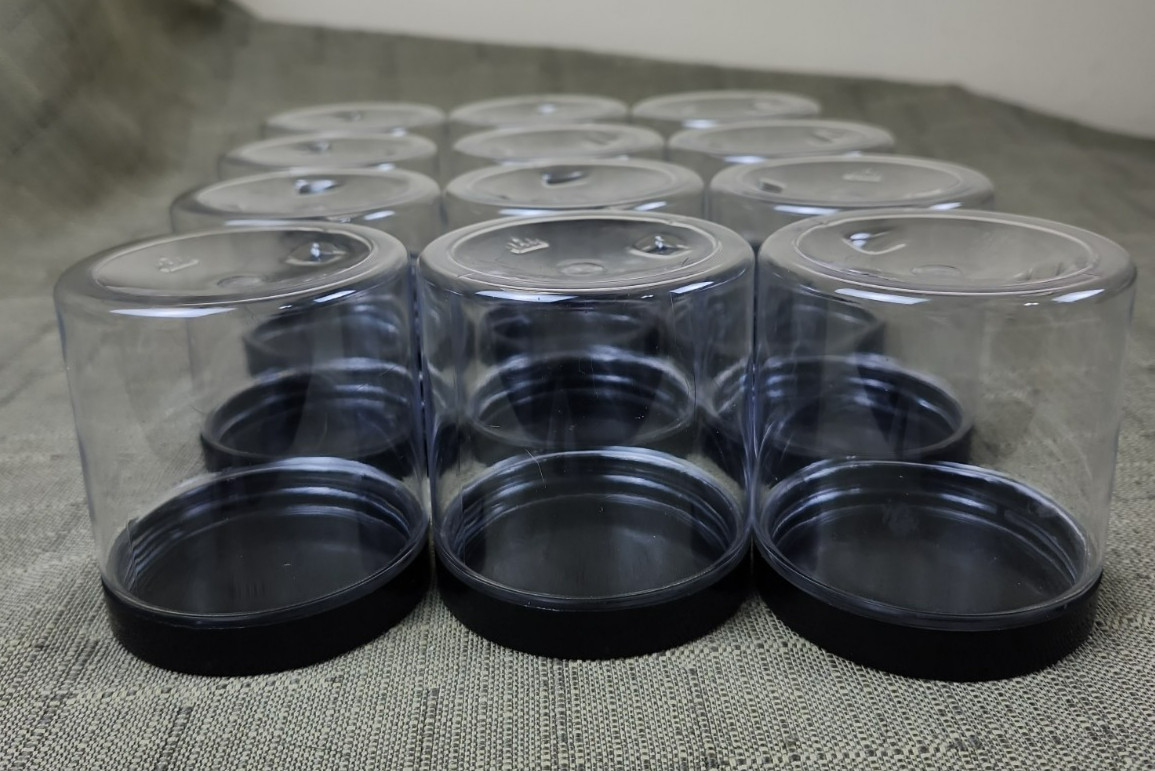 Junk Drawer Lot of 12 New Clear Plastic Containers with Black Lids