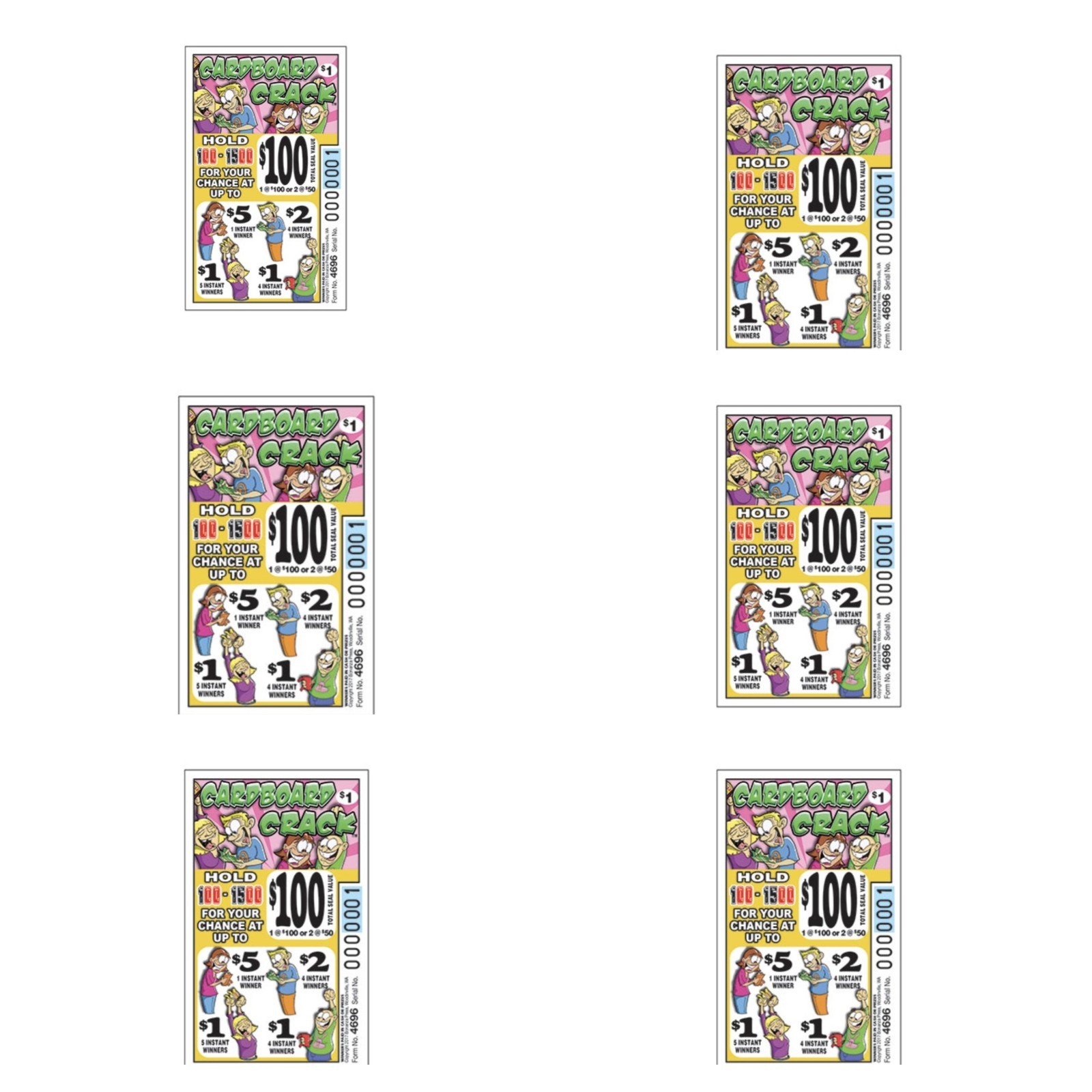 Pull Tab Tickets – Hard Card – Game – 6 Pack – Cardboard Crack – 176 ct ea
