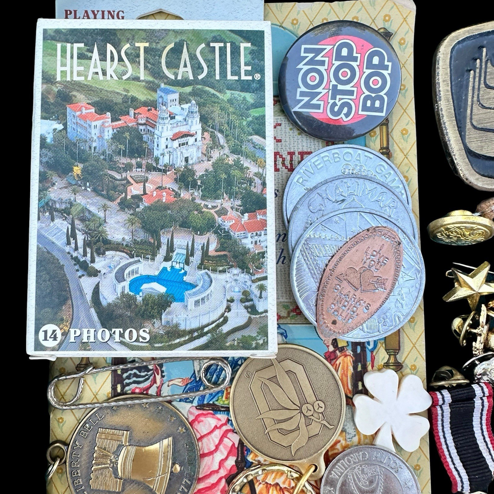 Vintage Junk Drawer Lot Lapel Pins Money Clip Keychain Trinkets Collectible 2 Lb