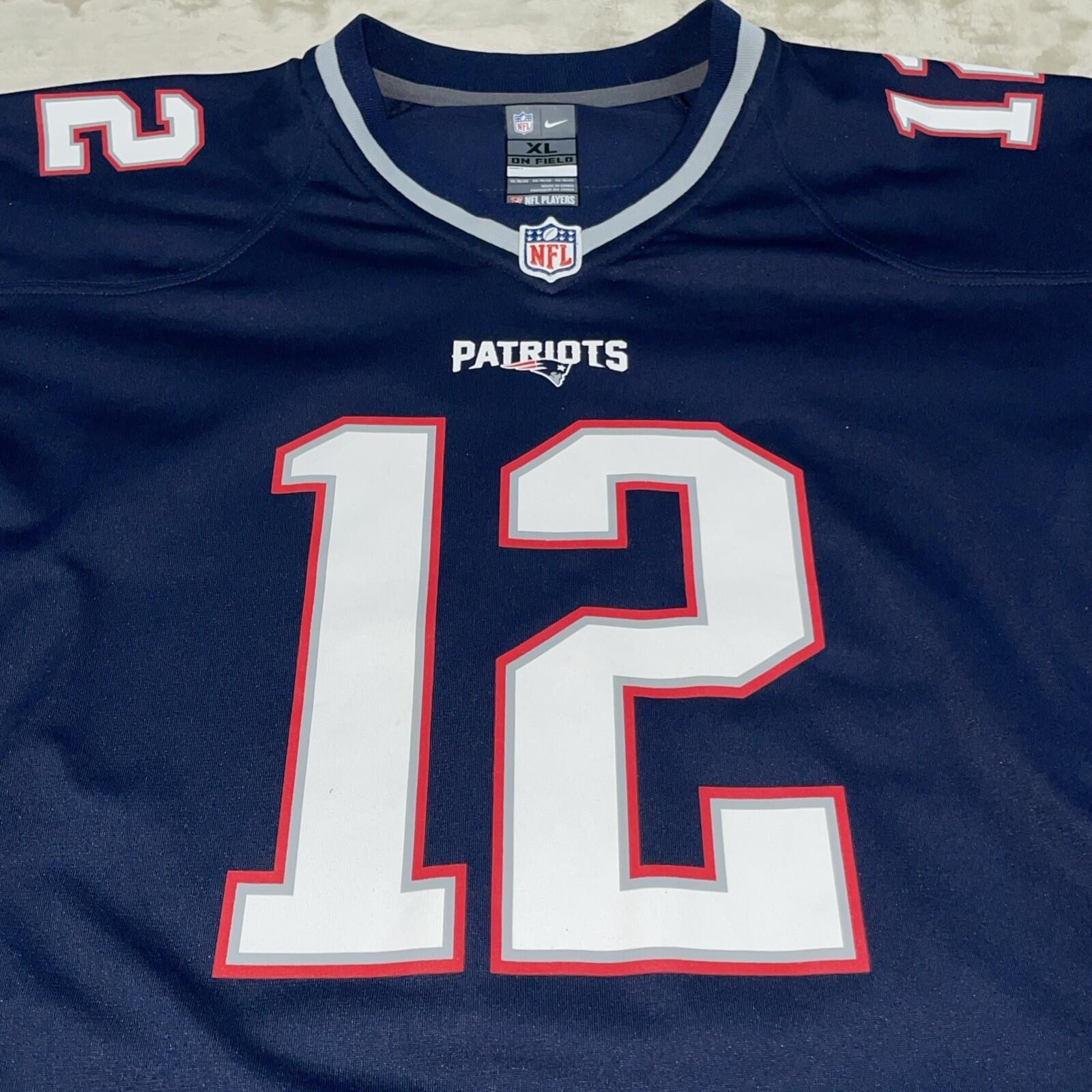 Reebok NFL New England Patriots Jersey Youth XL Blue Tom Brady #12 Excellent