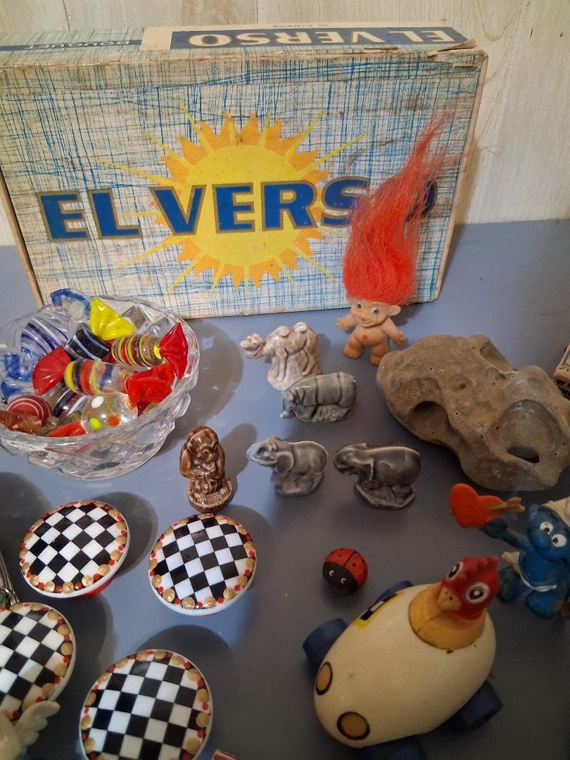 Junk Drawer Lot, Gumbie, trolls, chicken in car, Pincess Diana beanie baby