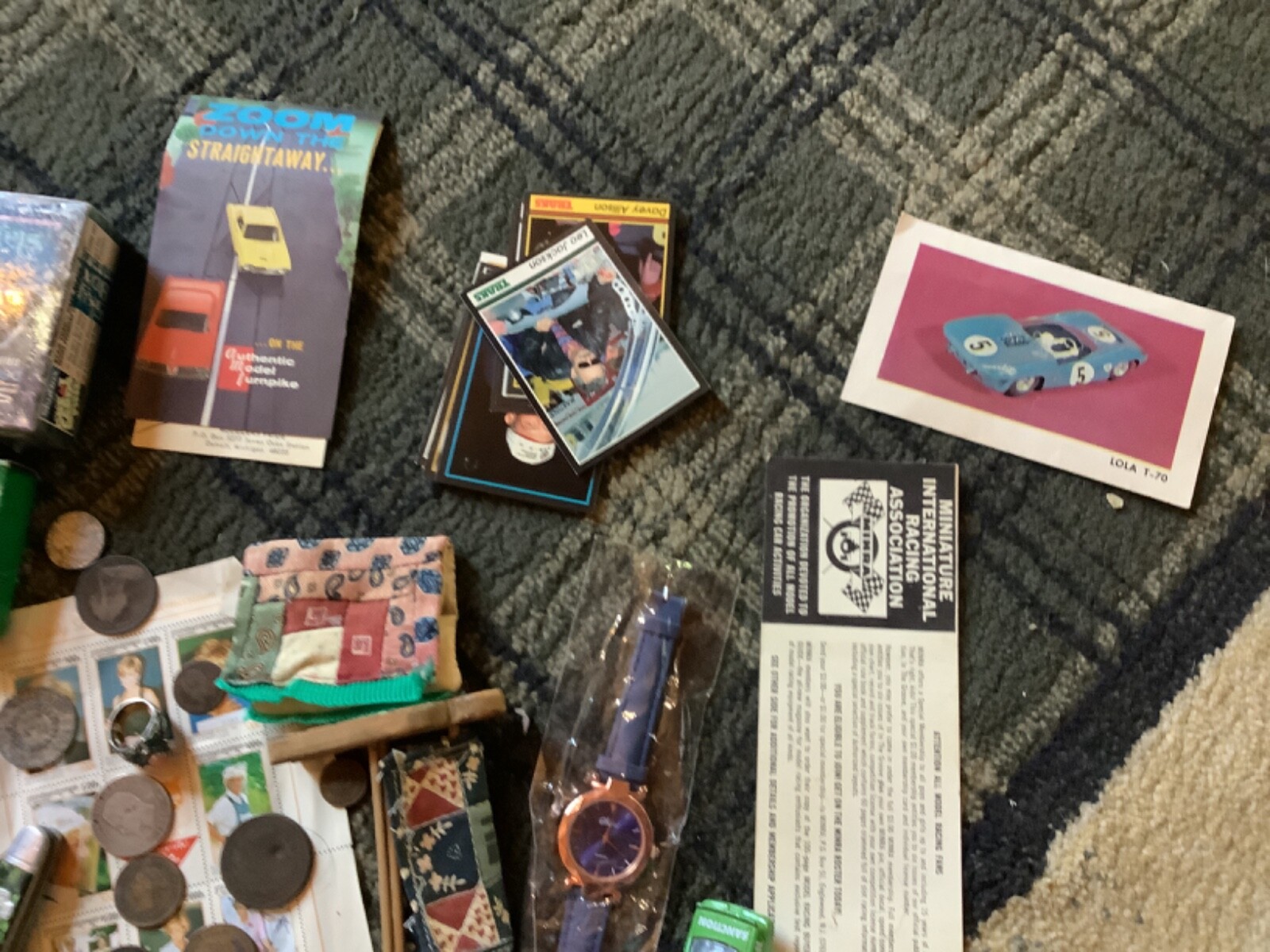 Junk drawer lot Silver coin tokens thimble knife tokens antique sports toy