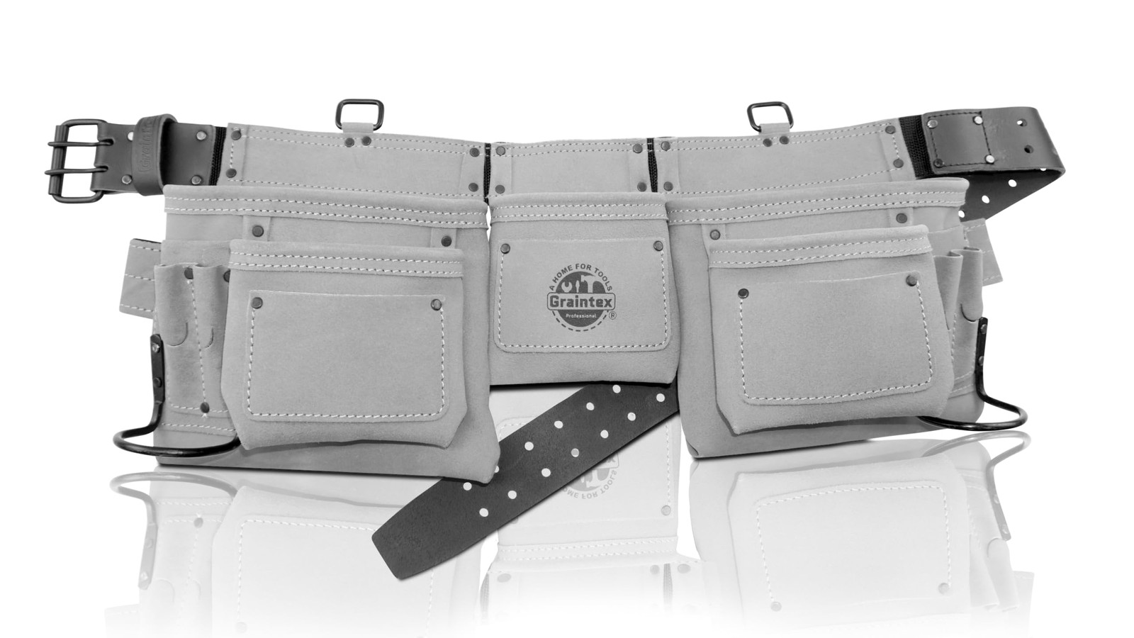 Graintex 11 Pocket Tool Belt Ripstop Canvas Leather Trim Double Layer Pink