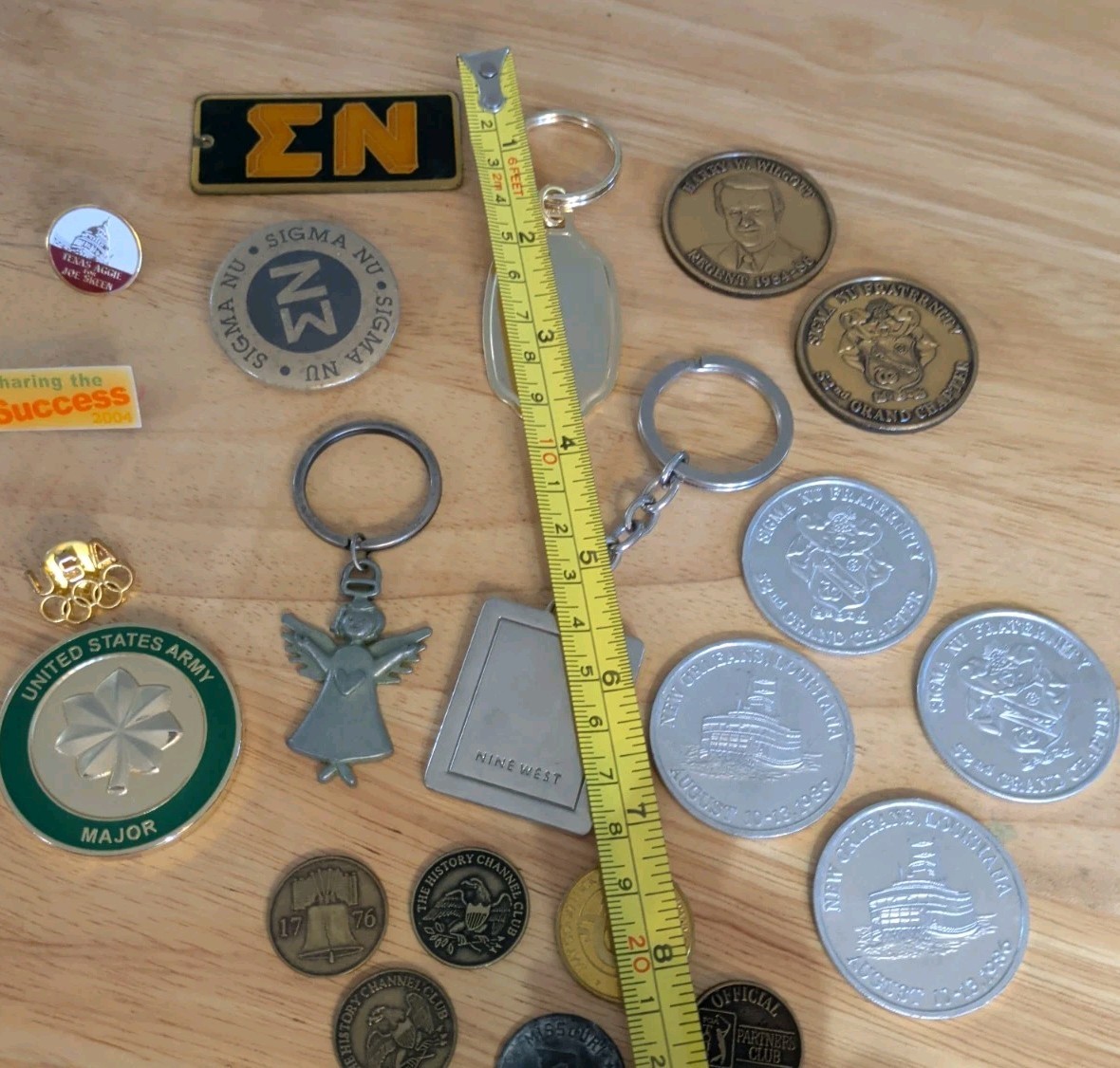 VTG To Now Mix Lot~Keychains, Hat Pins, College Fraternity, Military, Medallions