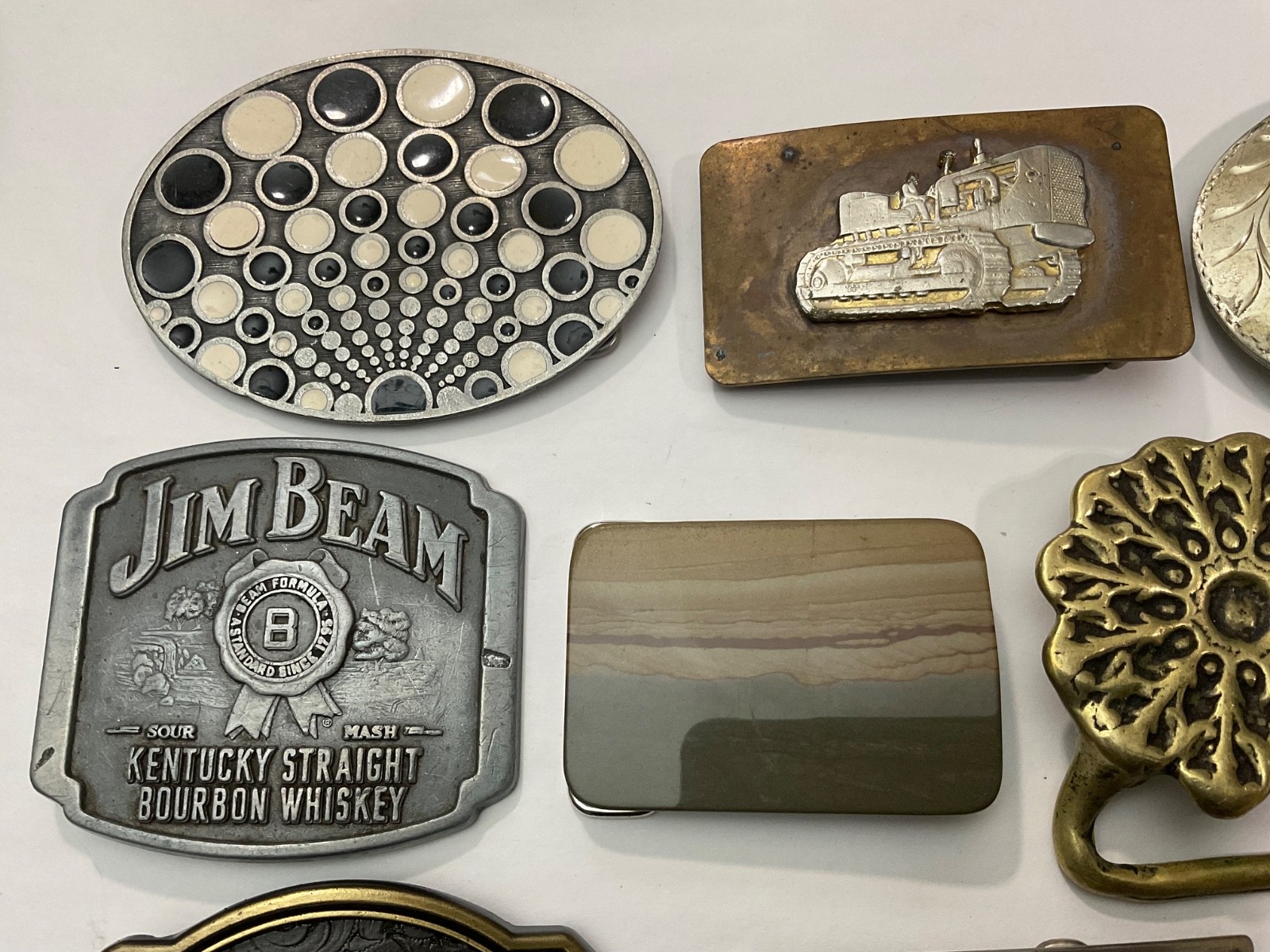 Junk Drawer Lot 10 Belt Buckles Solid Brass Jim Beam Vintage Mixed Lot Retro