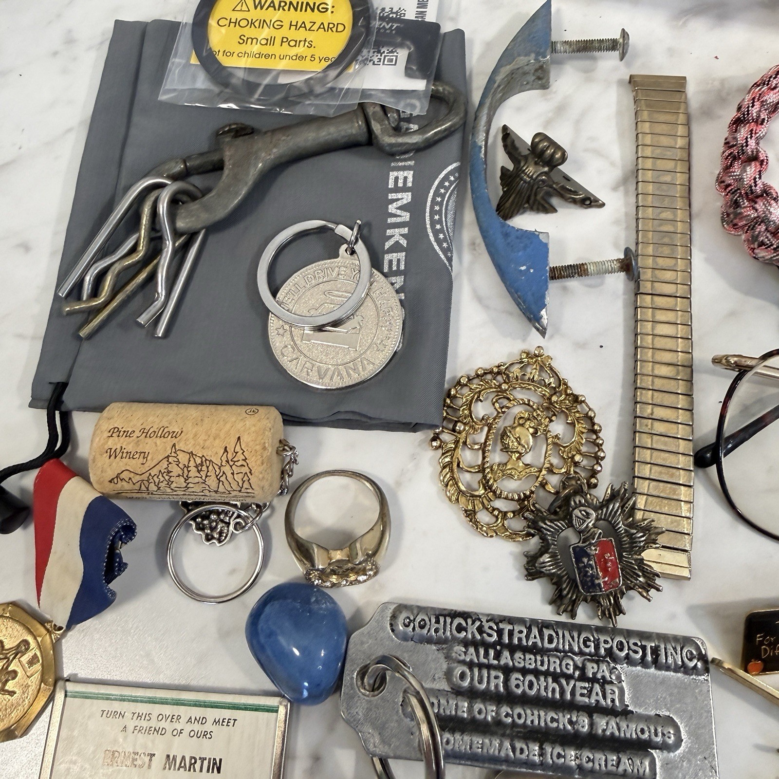 60 + pc Grandpa’s Junk Drawer Lot Collectible Keychains Coins Pins Cufflinks