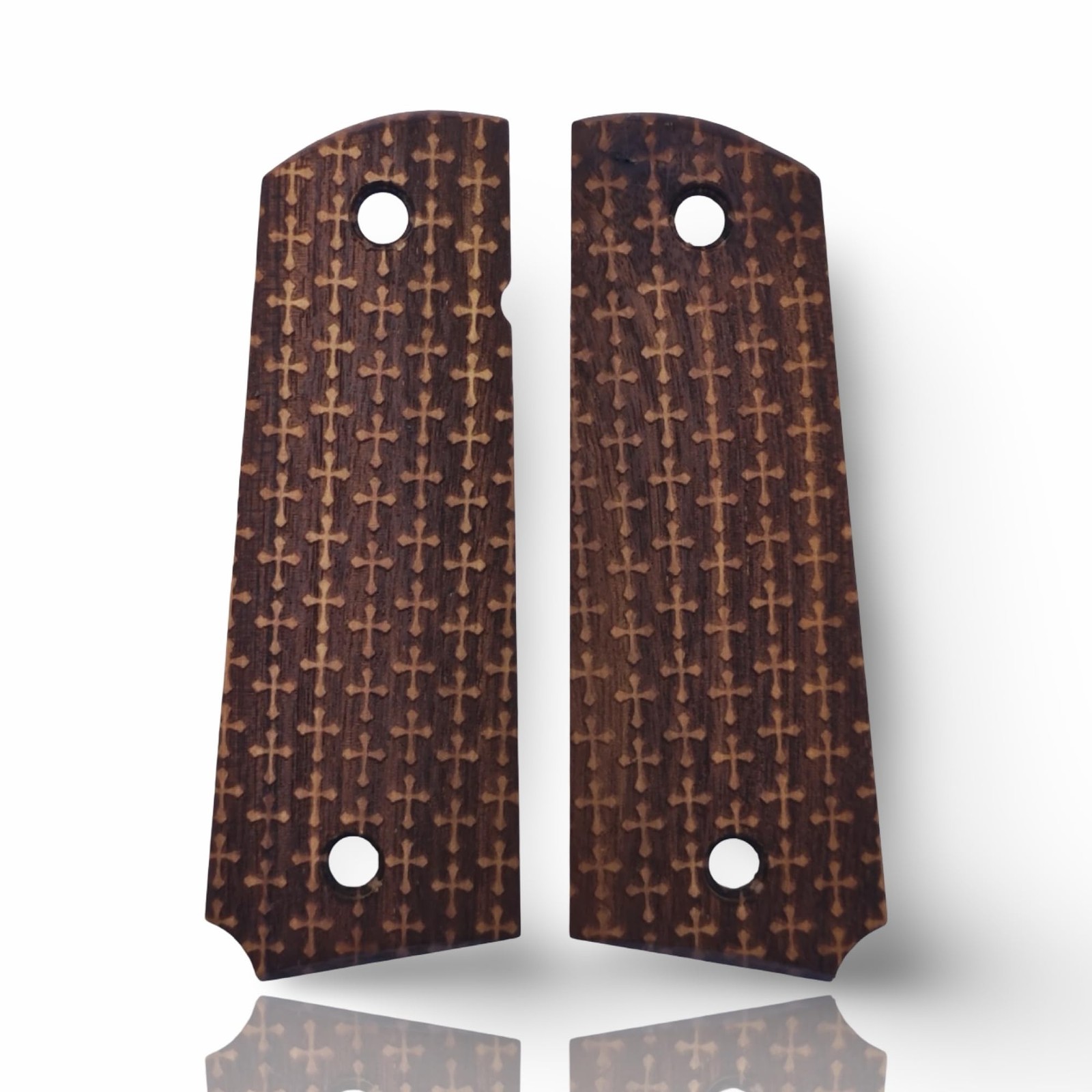 Zib Grips Art Series 1911 Walnut Wood Pistol Grips, Cross Texture, Full-Size