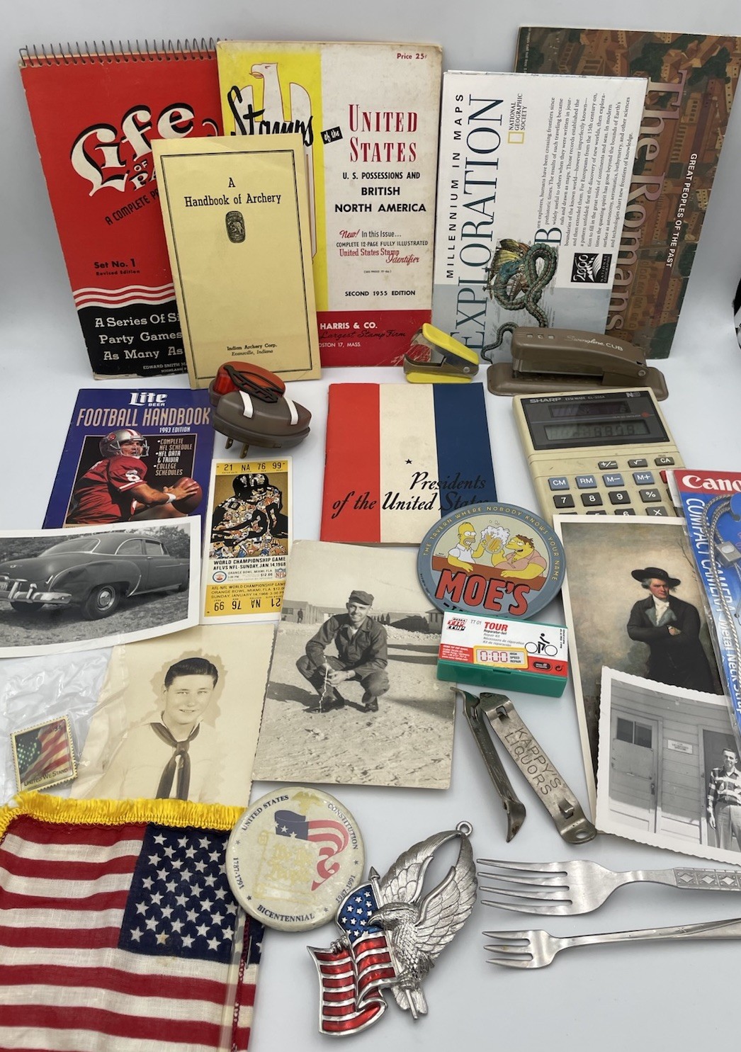 VTG 28pc Mixed Grandpa Lot: Military, USA, Car, Postcards, Photos, Football TG1