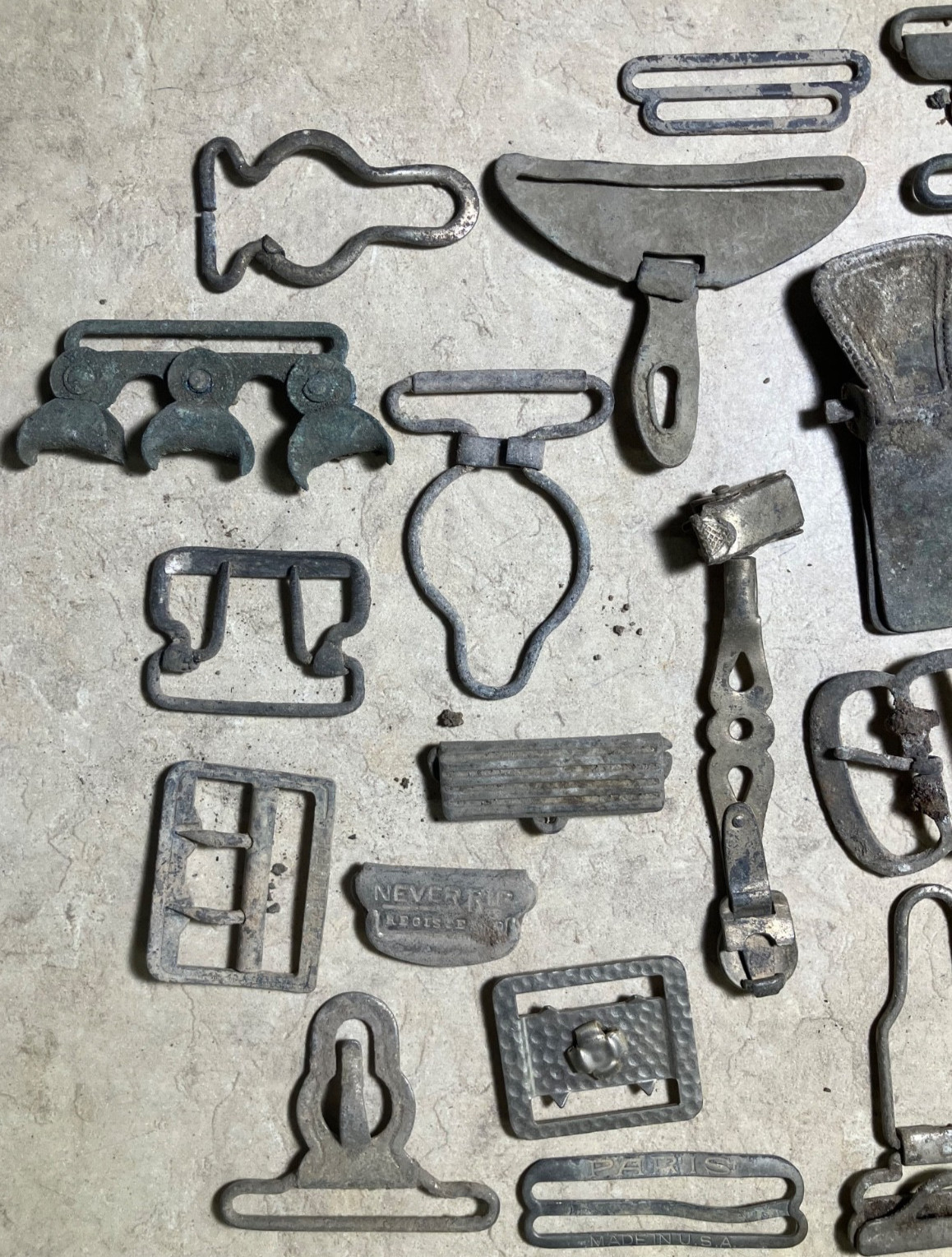 Many different suspender buckles-Found in New Mexico-ghost towns/military sites+