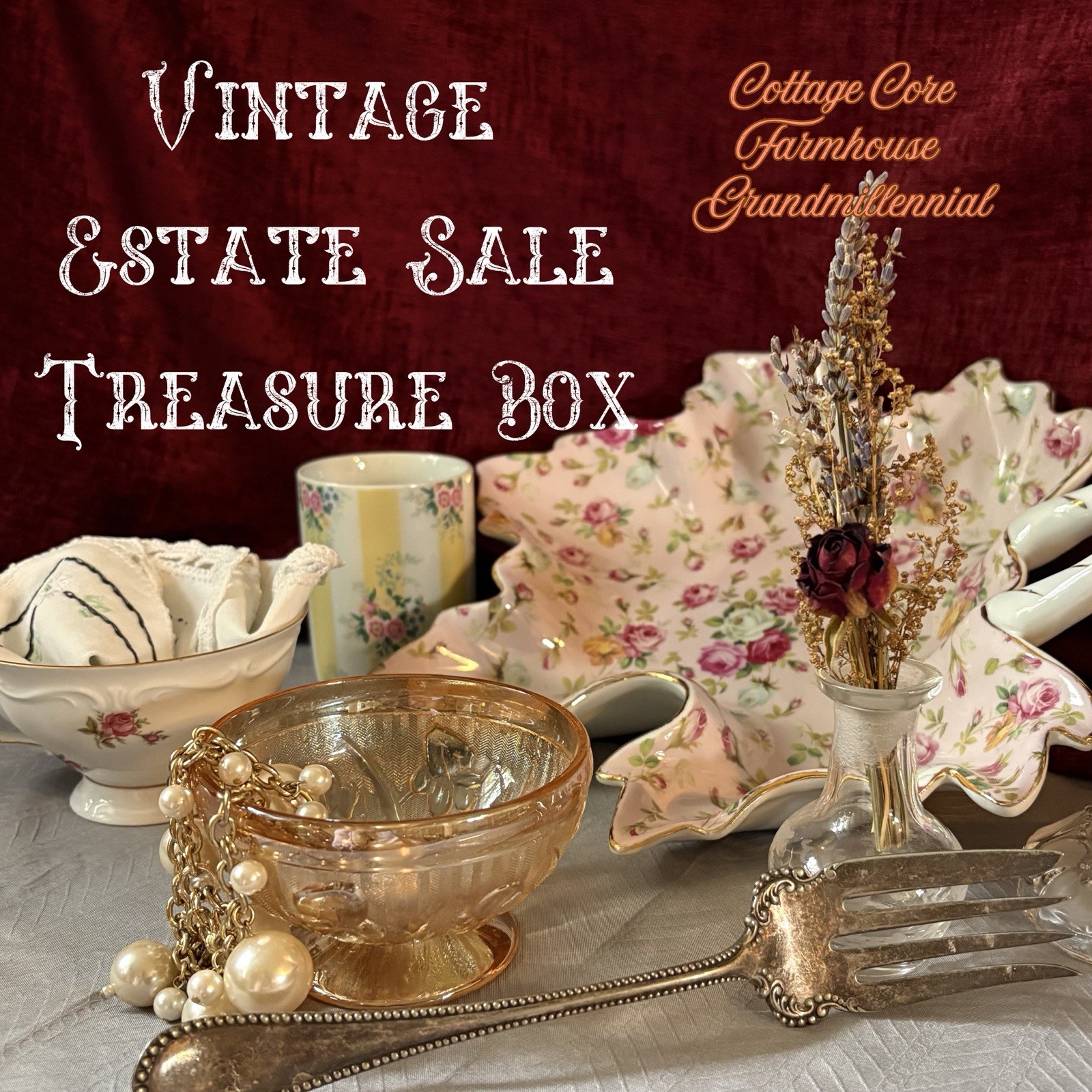 Vintage Estate Sale Mystery Box 5pc Mixed Lot Porcelain Glassware Jewelry Vtg