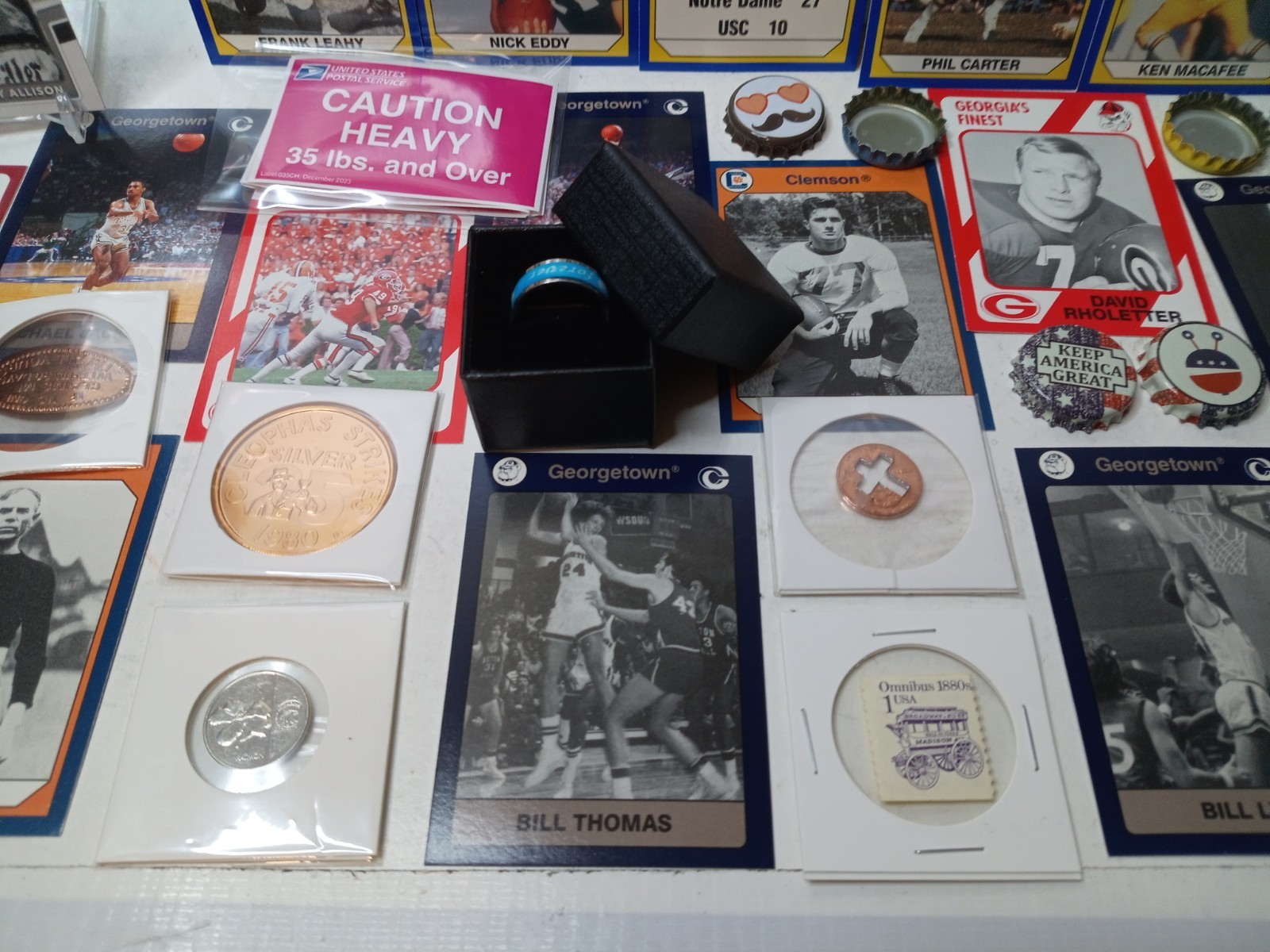 Junk Drawer Lot Sports Cards, Coins, Bottle Caps, Stamps, Tokens, Misc #64P