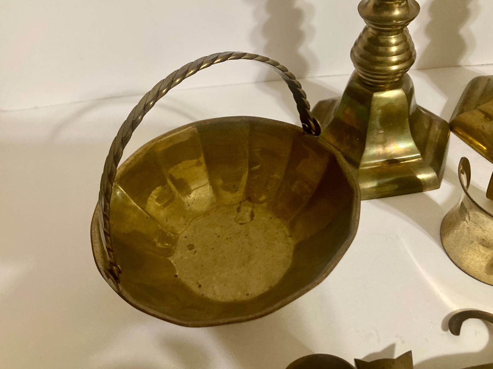 Vintage Junk Drawer Lot Brass- Candlestick Vase Basket Jewelry