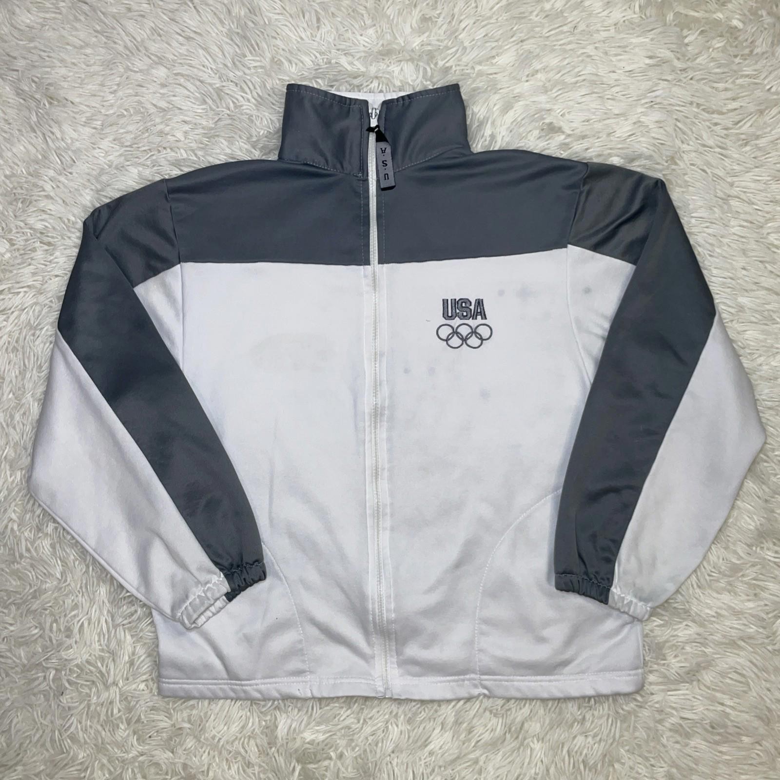 VTG United States Olympic Committee Full Zip Jacket M Unisex White Gray USA MADE